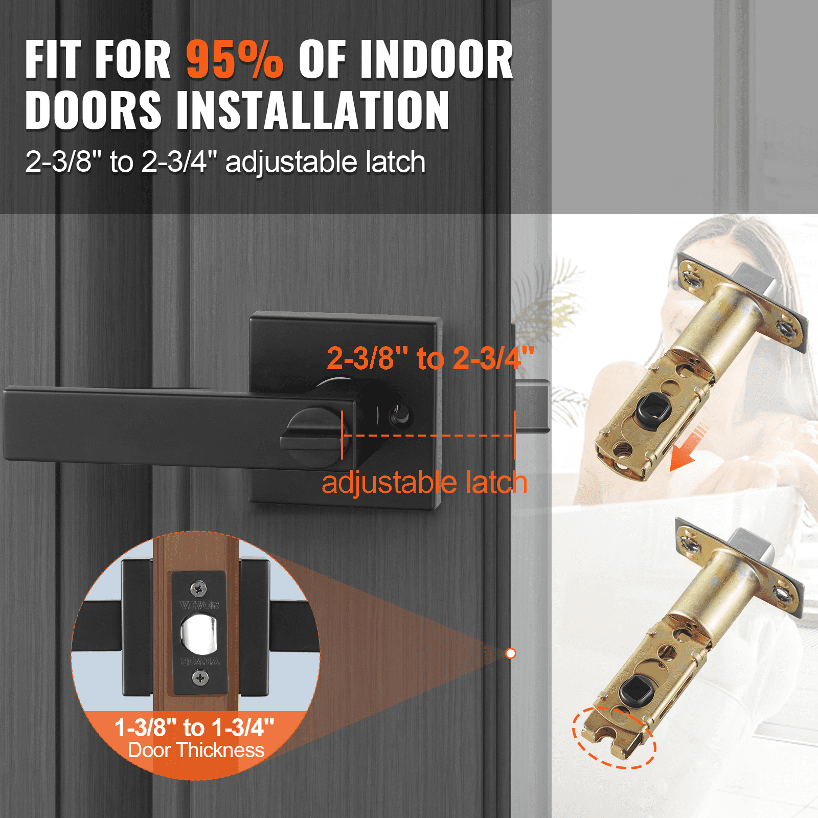 Privacy Door Handle, 10 Pack Matte Black Door Lever, Left or Right Handing Reversible Lever with Keyless Lock, 45° Rotation to Open, Universal Square Interior for Bedroom and Bathroom Doors - Image 3