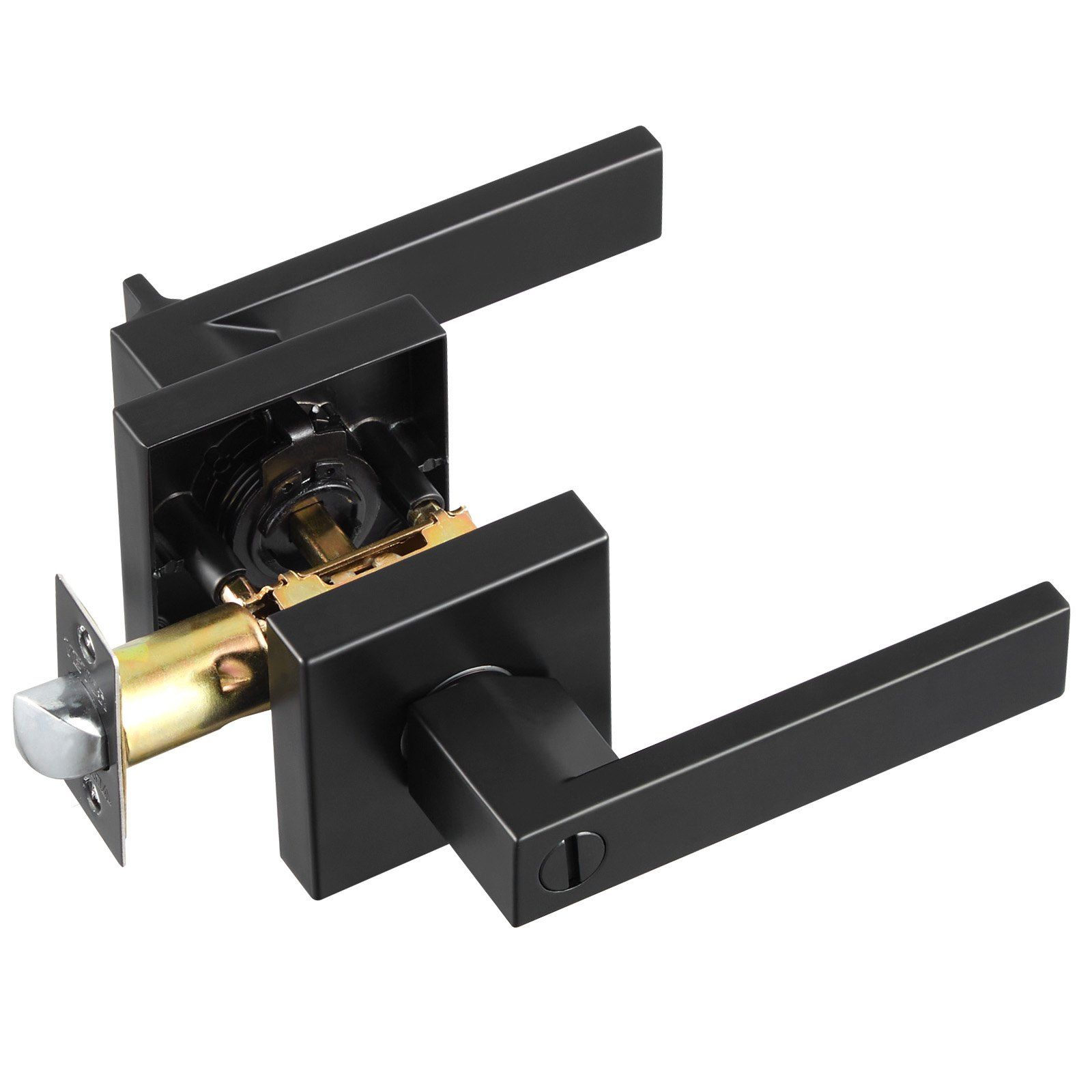 Privacy Door Handle, 1 Pack Matte Black Door Lever, Left or Right Handing Reversible Lever with Keyless Lock, 45° Rotation to Open, Universal Square Interior for Bedroom and Bathroom Doors - Image 1