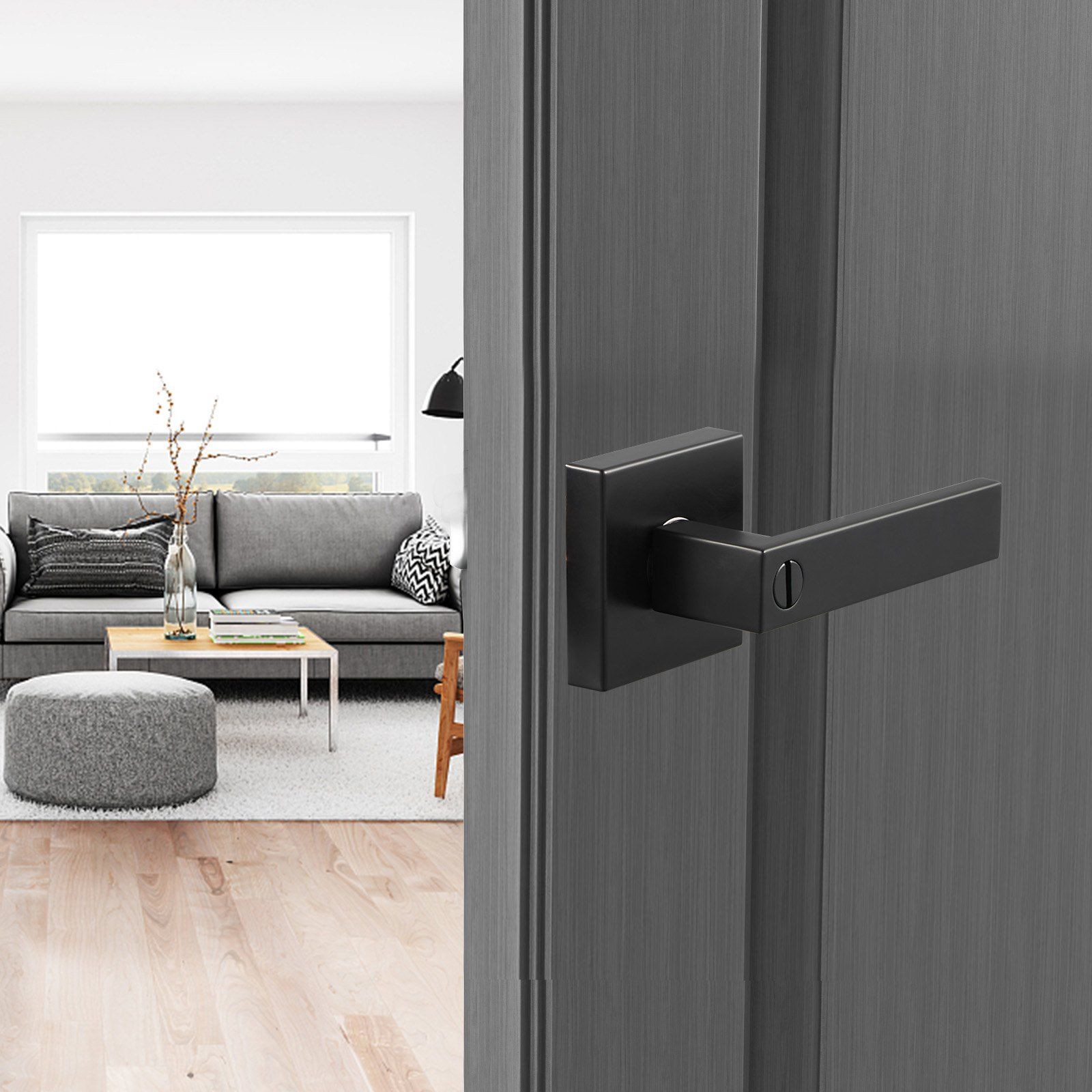 Privacy Door Handle, 1 Pack Matte Black Door Lever, Left or Right Handing Reversible Lever with Keyless Lock, 45° Rotation to Open, Universal Square Interior for Bedroom and Bathroom Doors - Image 8