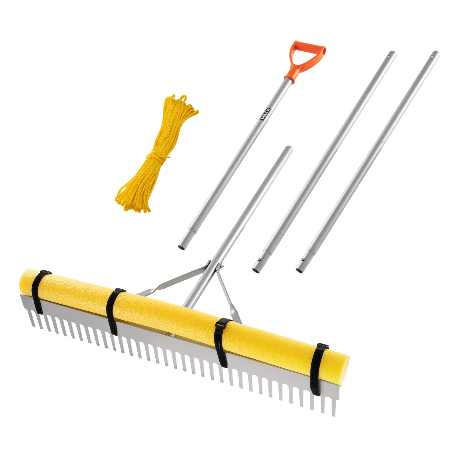 Landscape Rake, 914 mm Wide Head 2590 mm Handle, Large Heavy Duty Aluminum Landscaping Leaf Rake Tool, Asphalt Level for Loosening Soil, Garden & Yard, Pond Gravel & Beach Lawn Care, 15.8m Rope - Image 1