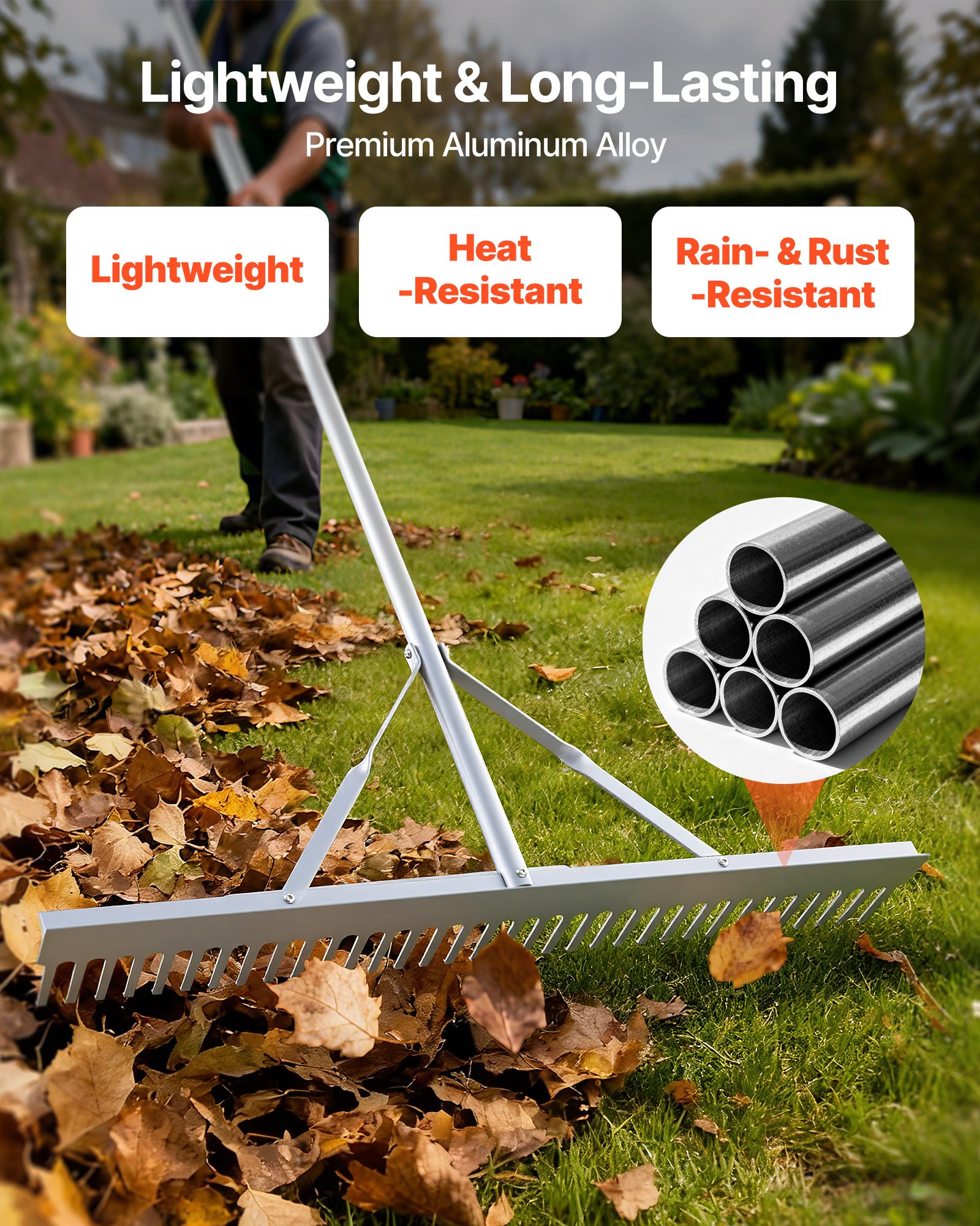 Landscape Rake, 914 mm Wide Head 2590 mm Handle, Large Heavy Duty Aluminum Landscaping Leaf Rake Tool, Asphalt Level for Loosening Soil, Garden & Yard, Pond Gravel & Beach Lawn Care, 15.8m Rope - Image 4