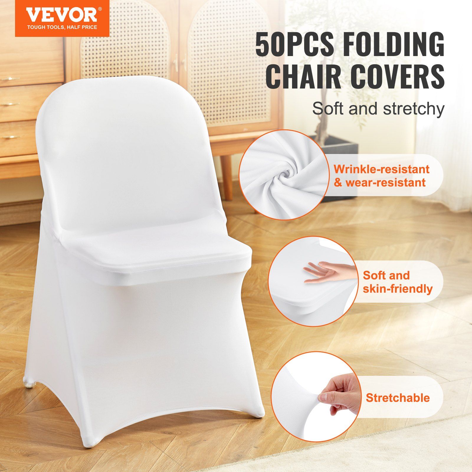 Stretch Spandex Folding Chair Covers, Universal Fitted Chair Cover, Removable Washable Protective Slipcovers, for Wedding, Holiday, Banquet, Party, Celebration, Dining (50PCS White) - Image 2