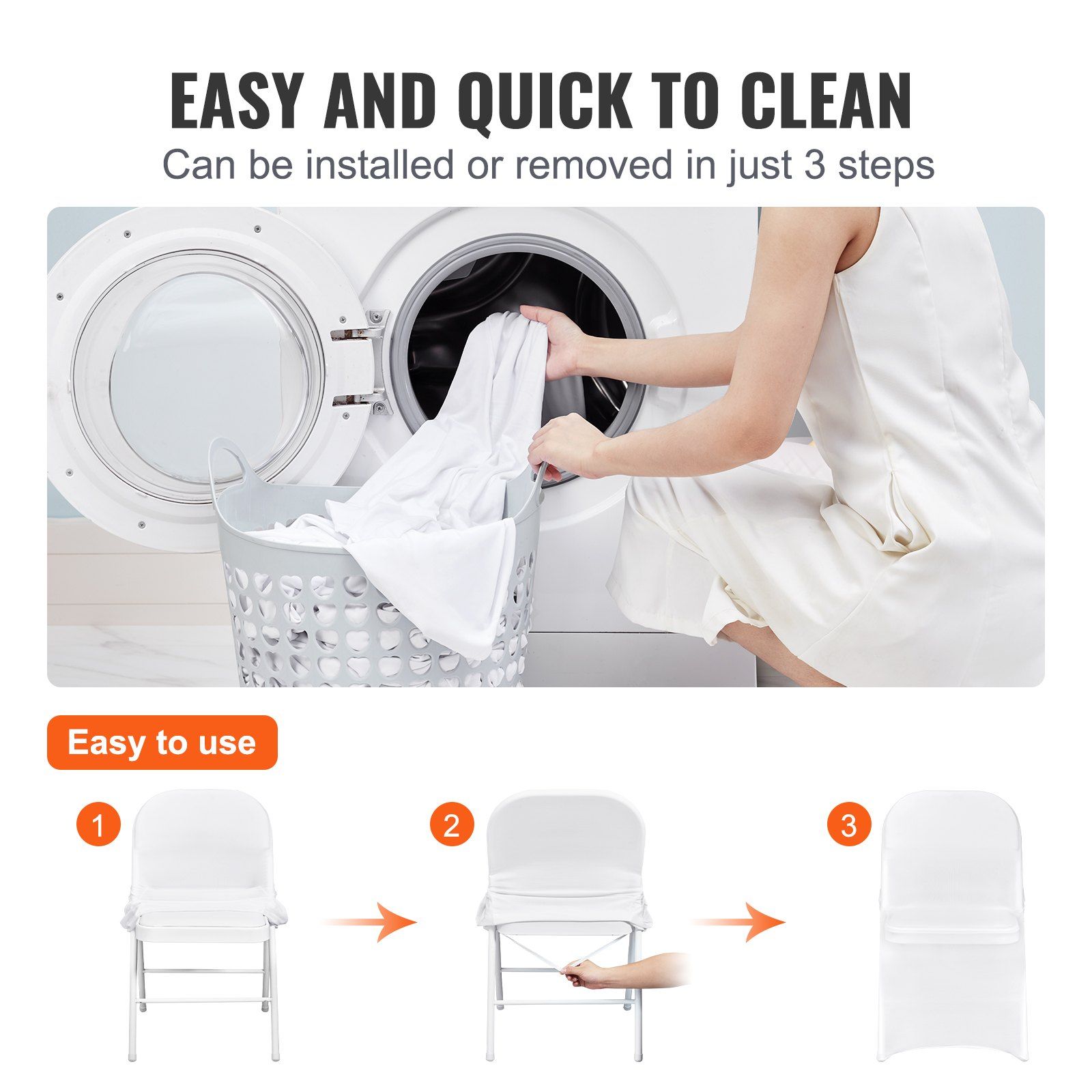 Stretch Spandex Folding Chair Covers, Universal Fitted Chair Cover, Removable Washable Protective Slipcovers, for Wedding, Holiday, Banquet, Party, Celebration, Dining (50PCS White) - Image 4