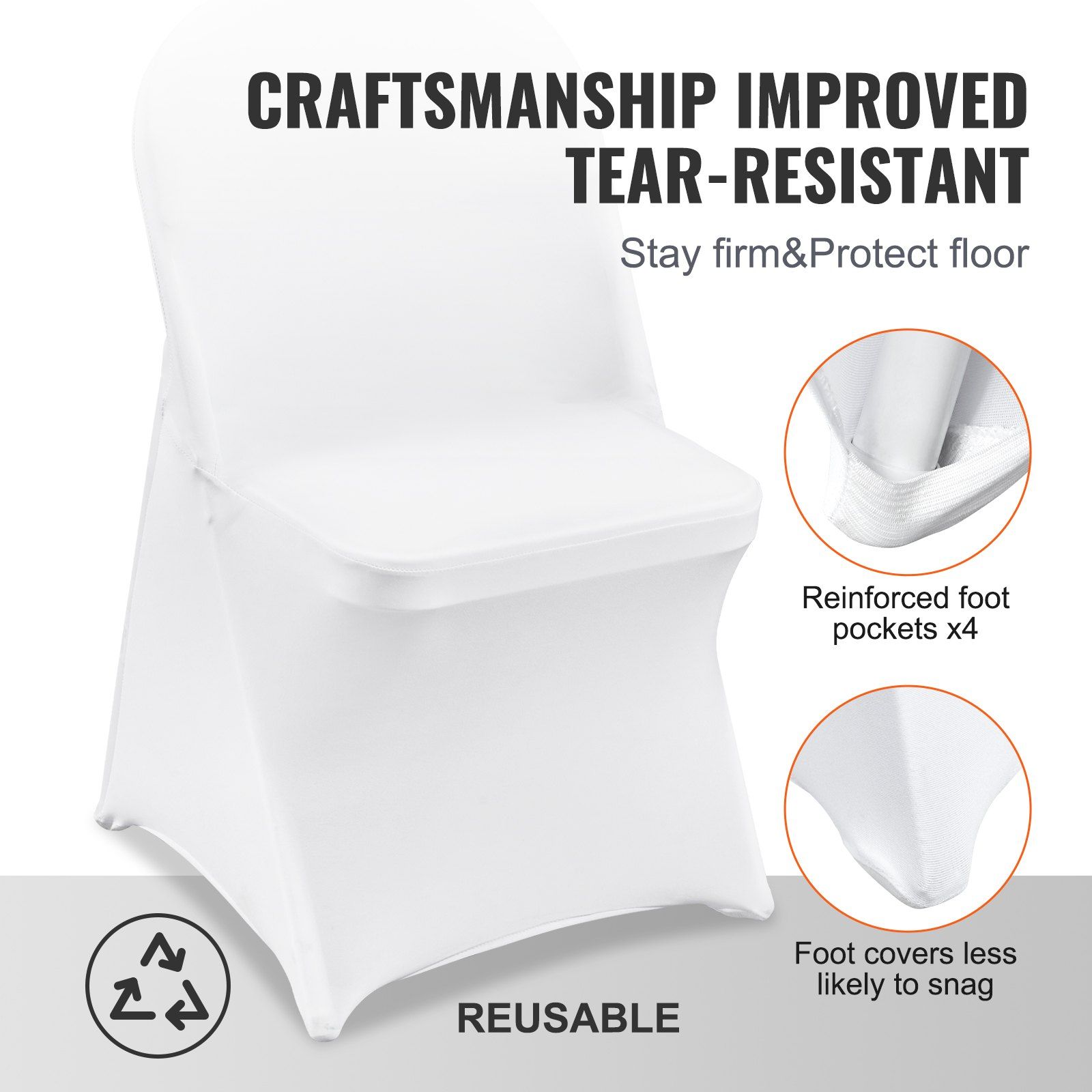 Stretch Spandex Folding Chair Covers, Universal Fitted Chair Cover, Removable Washable Protective Slipcovers, for Wedding, Holiday, Banquet, Party, Celebration, Dining (50PCS White) - Image 5