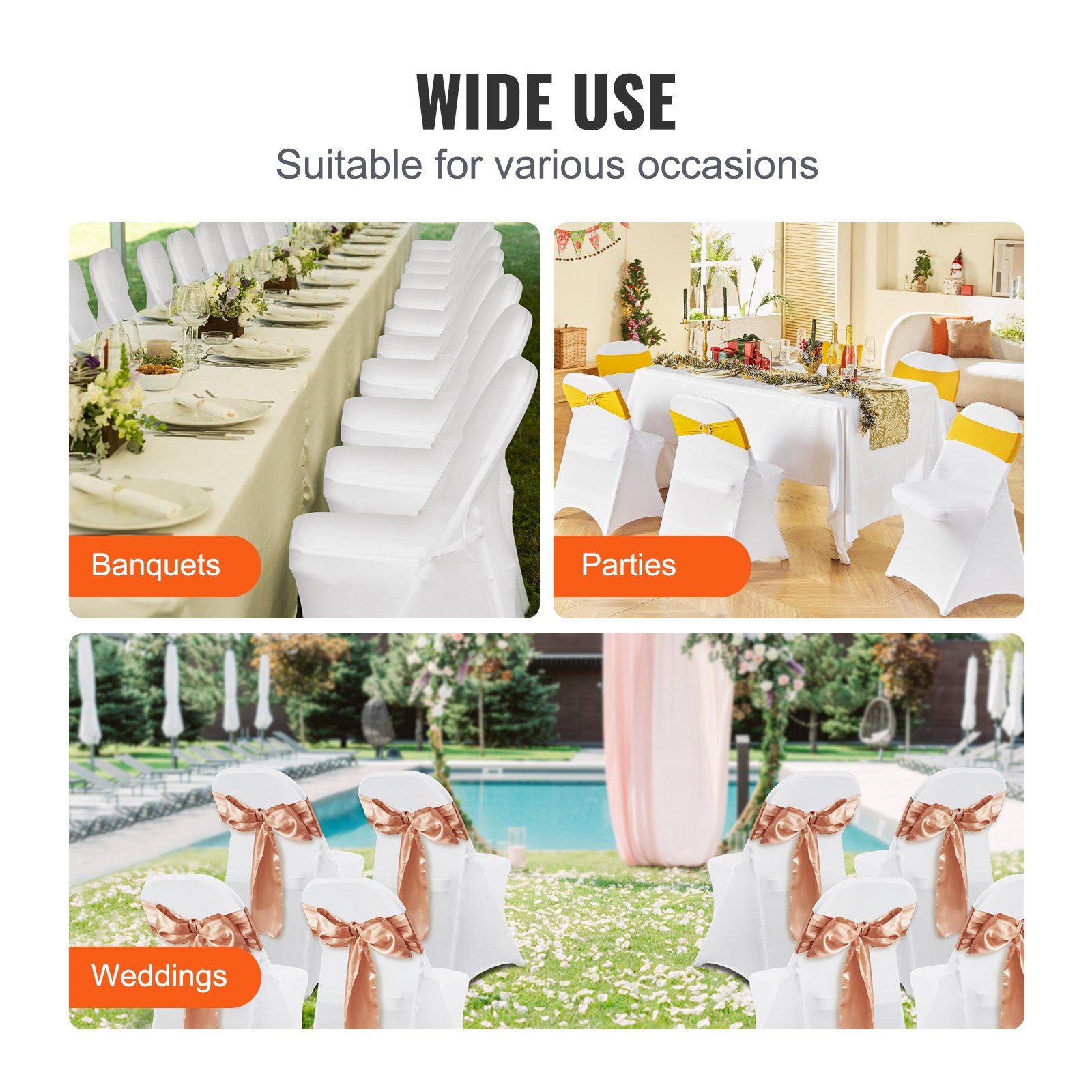 Stretch Spandex Folding Chair Covers, Universal Fitted Chair Cover, Removable Washable Protective Slipcovers, for Wedding, Holiday, Banquet, Party, Celebration, Dining (50PCS White) - Image 6