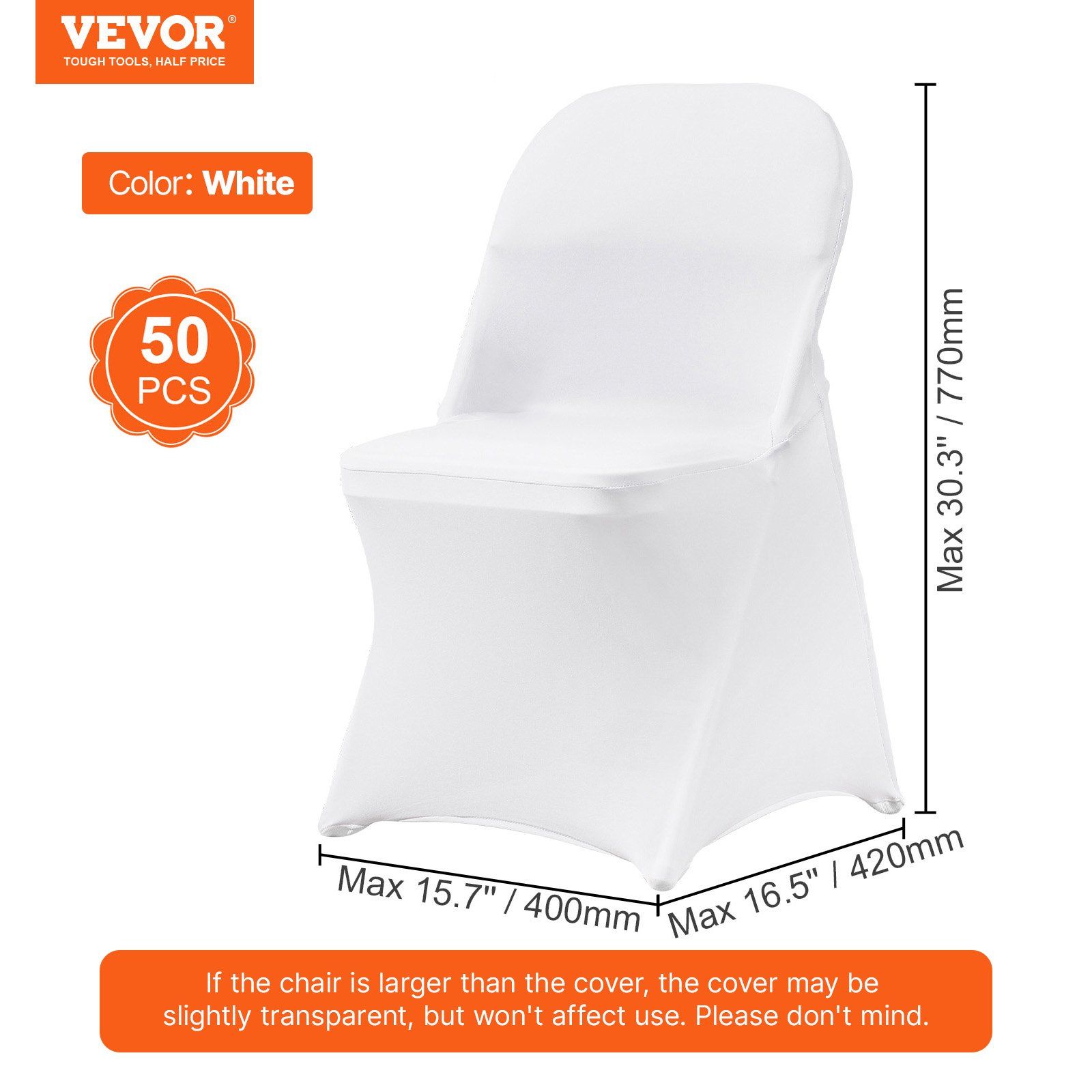 Stretch Spandex Folding Chair Covers, Universal Fitted Chair Cover, Removable Washable Protective Slipcovers, for Wedding, Holiday, Banquet, Party, Celebration, Dining (50PCS White) - Image 7