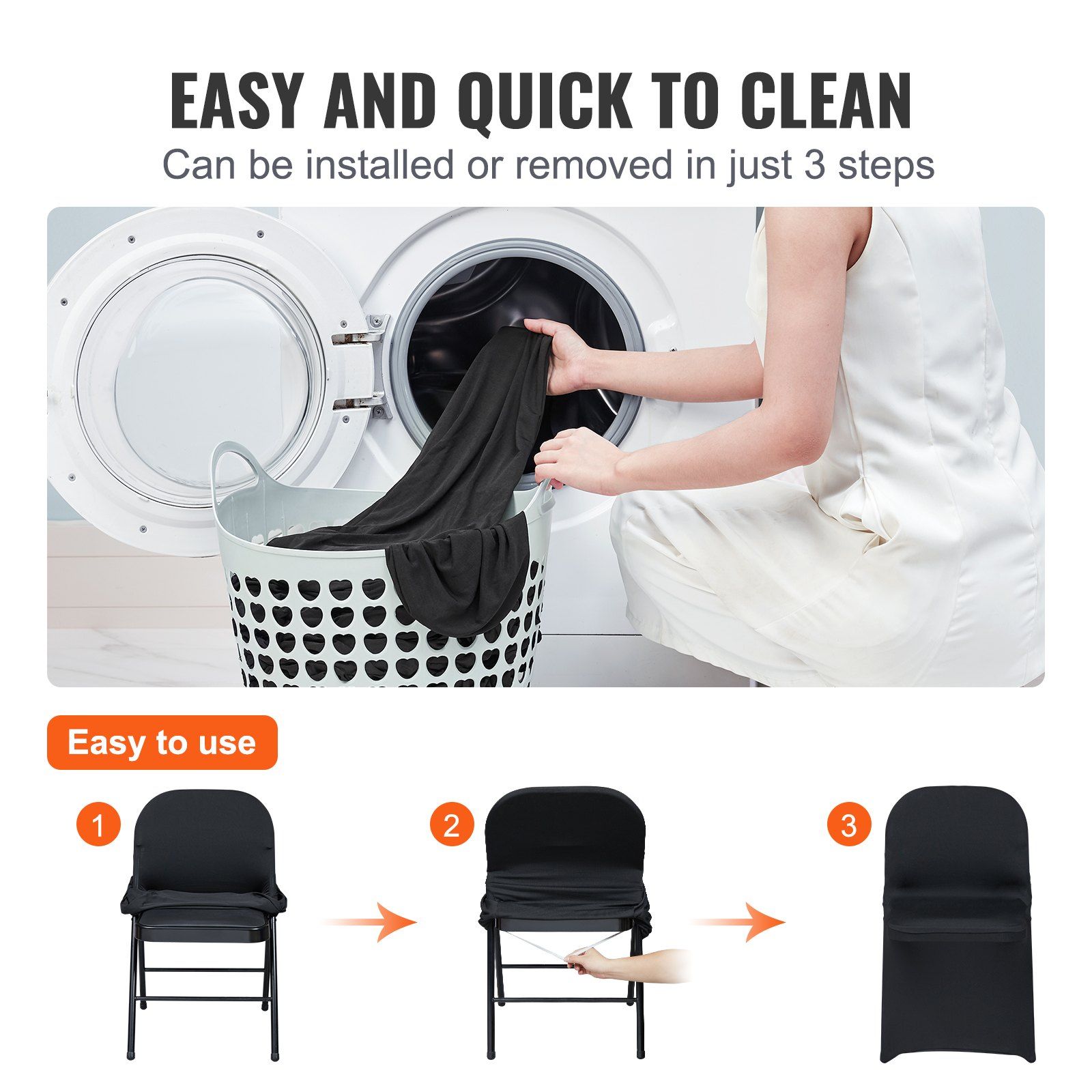 Stretch Spandex Folding Chair Covers, Universal Fitted Chair Cover, Removable Washable Protective Slipcovers, for Wedding, Holiday, Banquet, Party, Celebration, Dining (100PCS Black) - Image 4