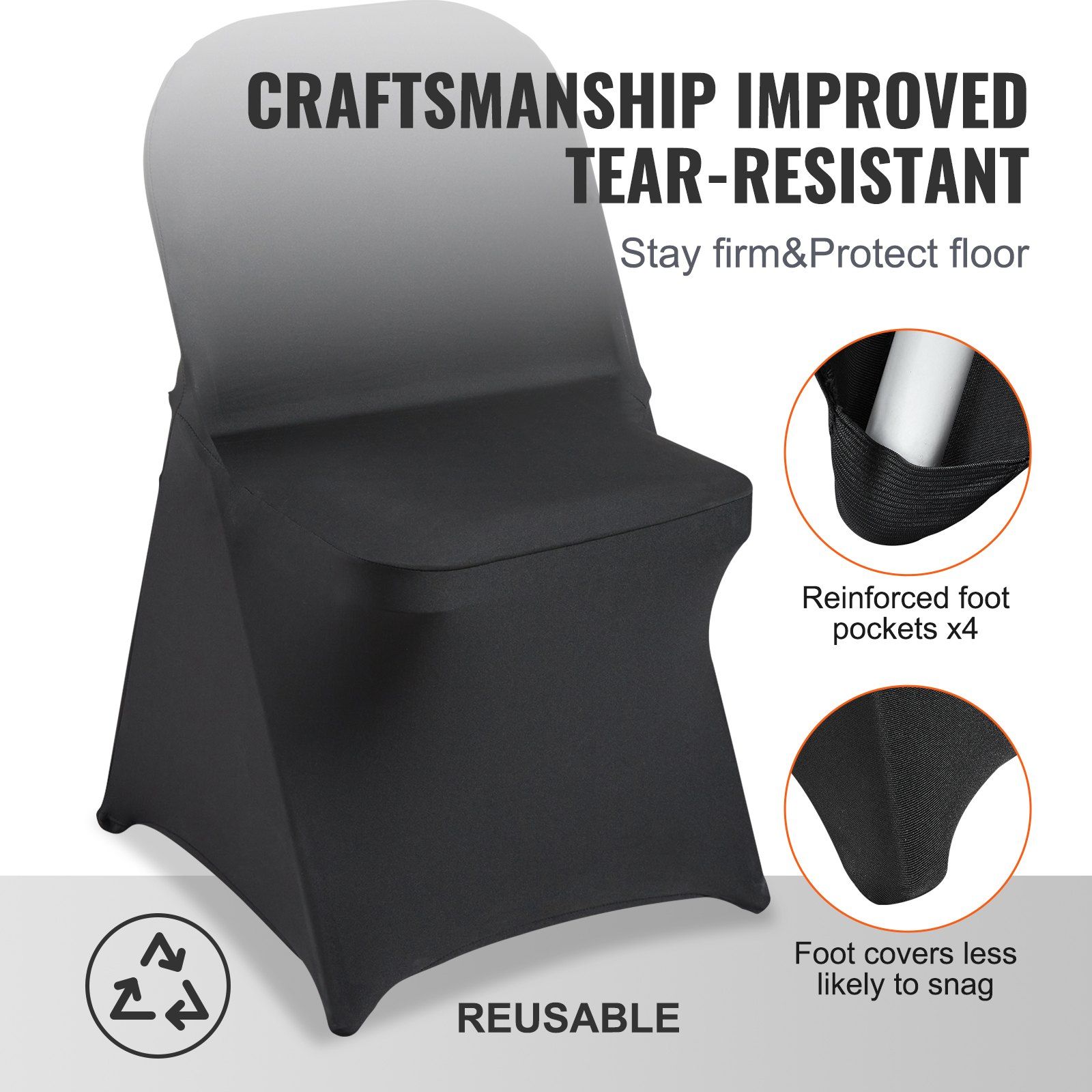 Stretch Spandex Folding Chair Covers, Universal Fitted Chair Cover, Removable Washable Protective Slipcovers, for Wedding, Holiday, Banquet, Party, Celebration, Dining (100PCS Black) - Image 5
