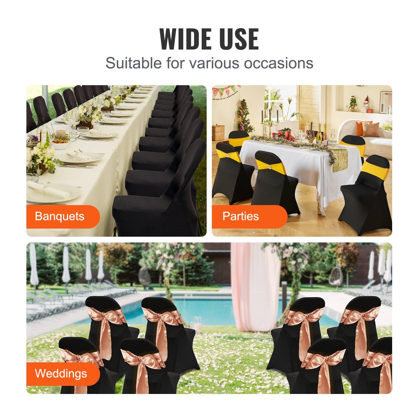Stretch Spandex Folding Chair Covers, Universal Fitted Chair Cover, Removable Washable Protective Slipcovers, for Wedding, Holiday, Banquet, Party, Celebration, Dining (100PCS Black) - Image 6