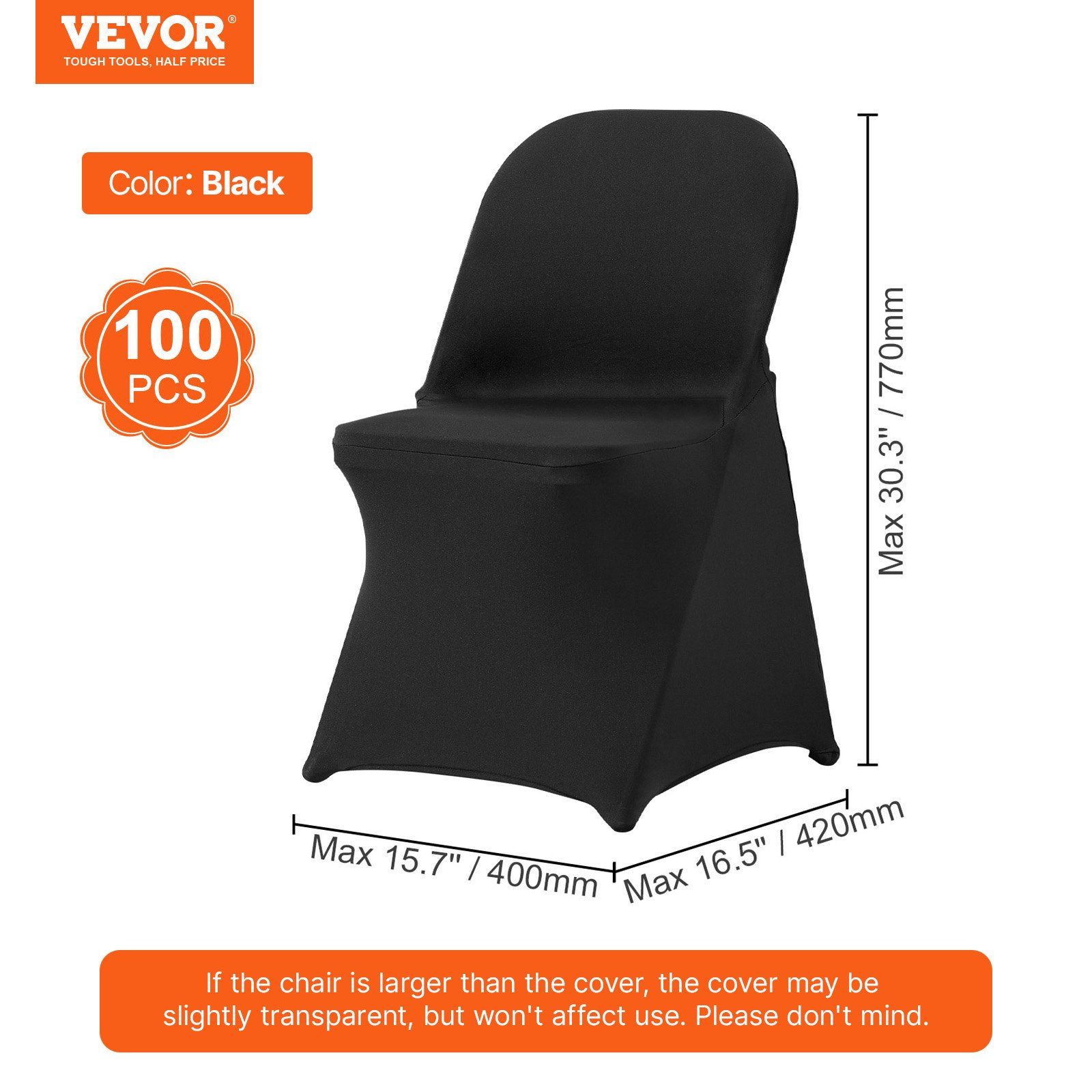 Stretch Spandex Folding Chair Covers, Universal Fitted Chair Cover, Removable Washable Protective Slipcovers, for Wedding, Holiday, Banquet, Party, Celebration, Dining (100PCS Black) - Image 7