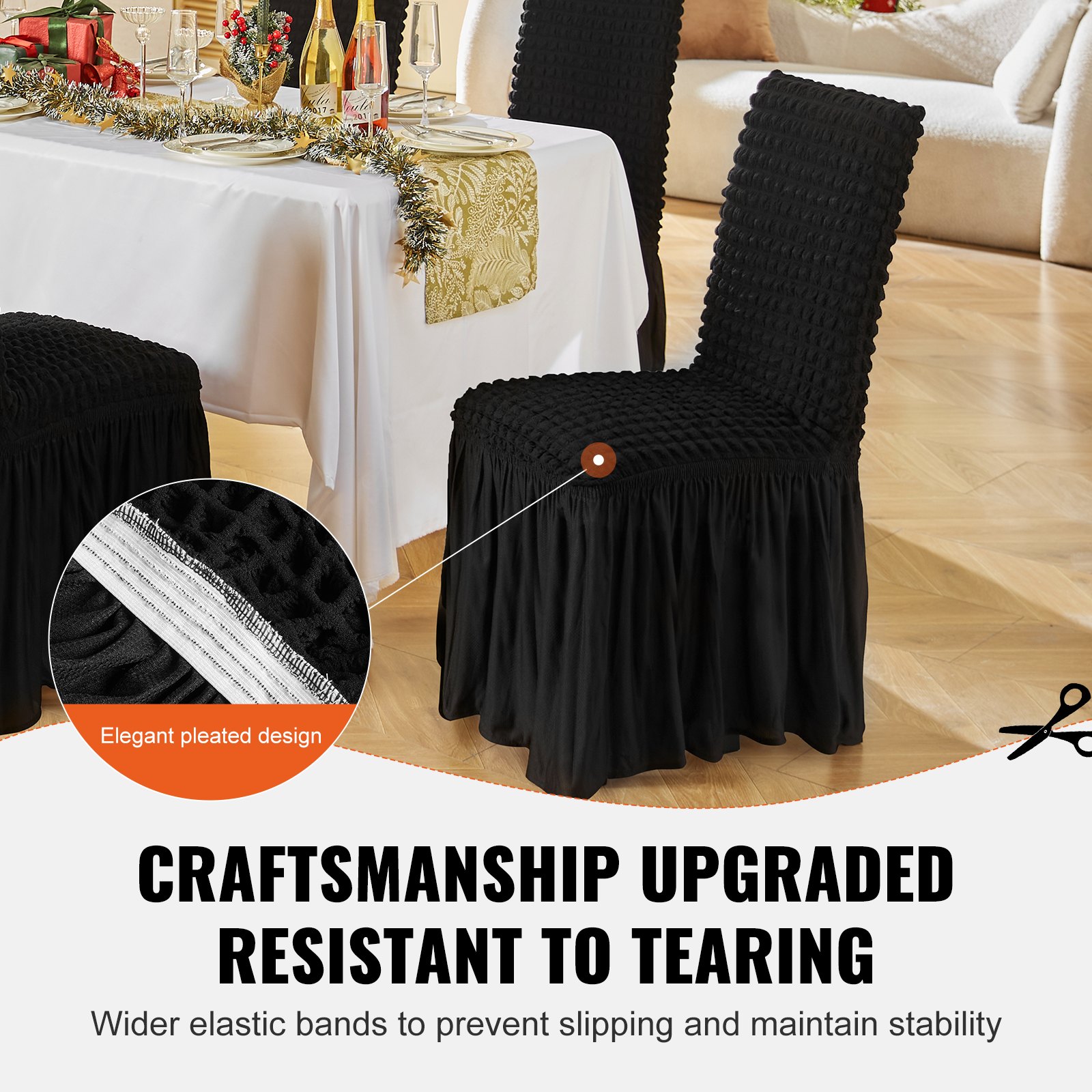 Stretch Spandex Folding Chair Covers, Universal Fitted Chair Cover with Skirt, Removable Washable Protective Slipcovers, for Wedding, Holiday, Banquet, Party, Celebration, Dining (4 PCS Black) - Image 3