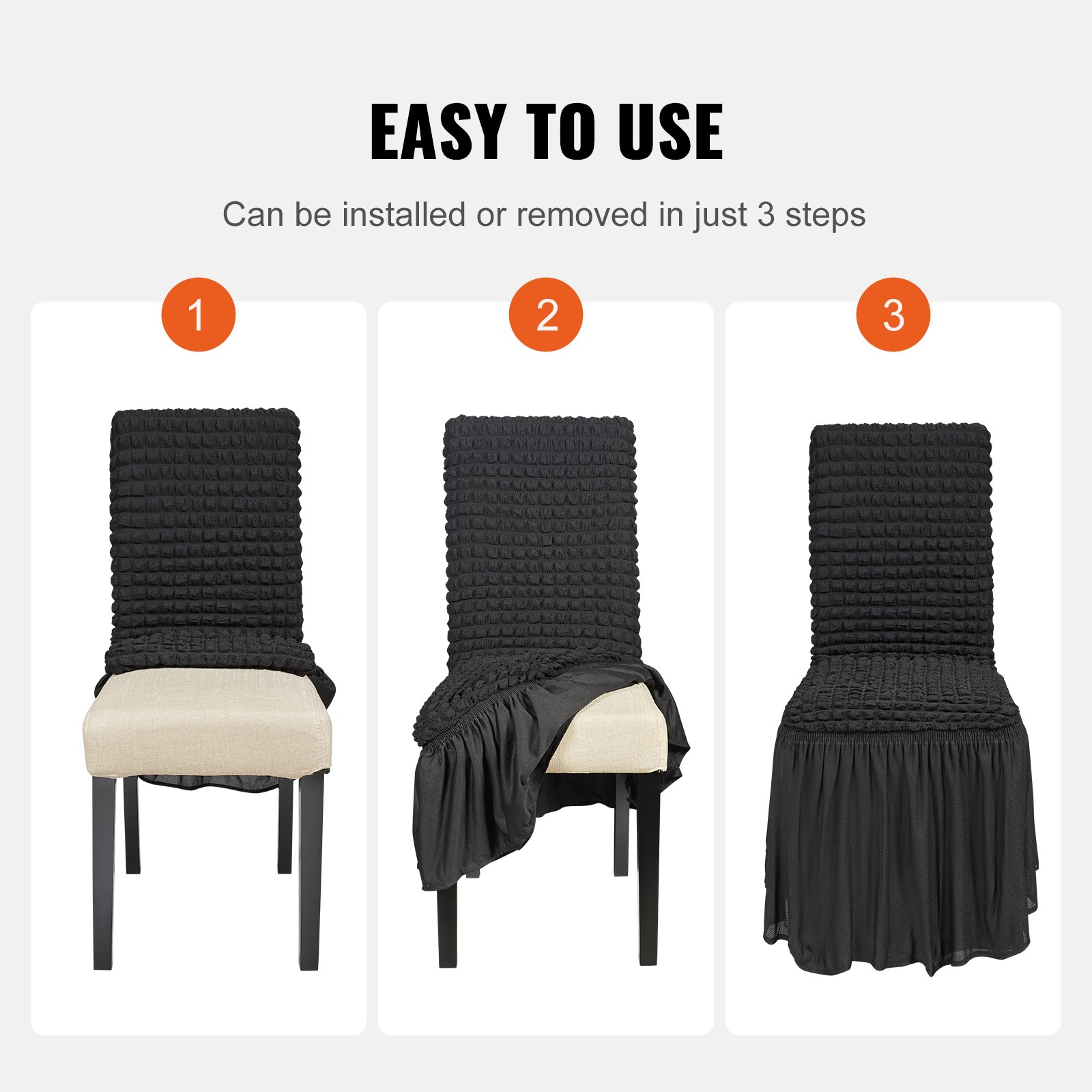 Stretch Spandex Folding Chair Covers, Universal Fitted Chair Cover with Skirt, Removable Washable Protective Slipcovers, for Wedding, Holiday, Banquet, Party, Celebration, Dining (4 PCS Black) - Image 5