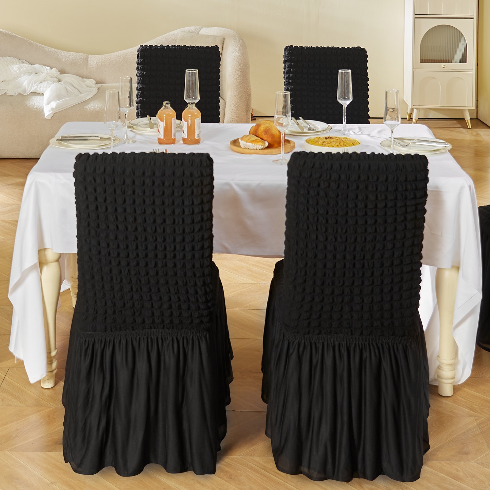 Stretch Spandex Folding Chair Covers, Universal Fitted Chair Cover with Skirt, Removable Washable Protective Slipcovers, for Wedding, Holiday, Banquet, Party, Celebration, Dining (4 PCS Black) - Image 8