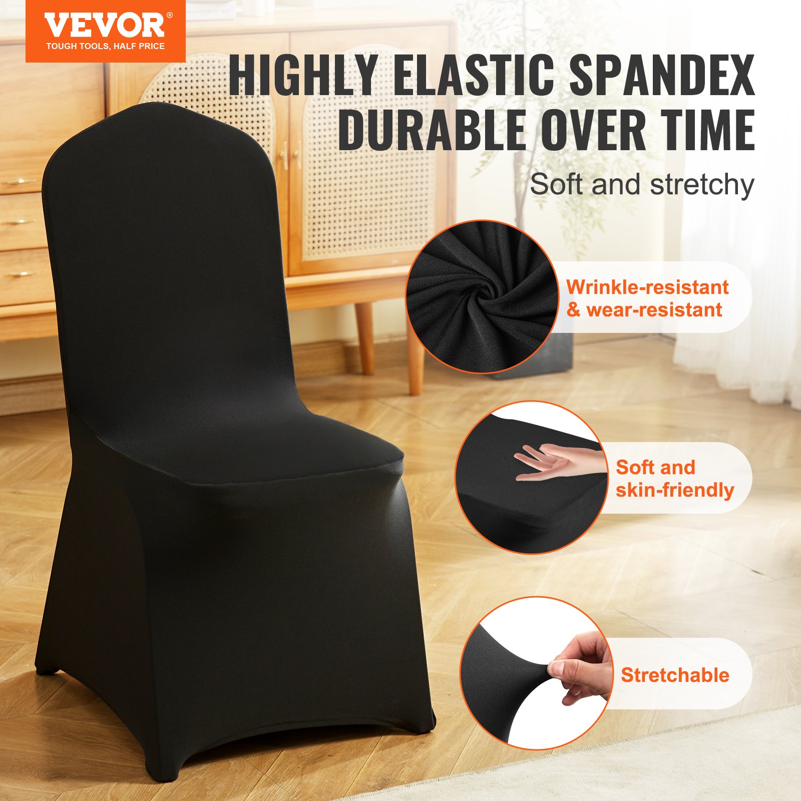 Stretch Spandex Folding Chair Covers, Universal Fitted Chair Cover, Removable Washable Protective Slipcovers, for Wedding, Holiday, Banquet, Party, Celebration, Dining (50PCS Black) - Image 2