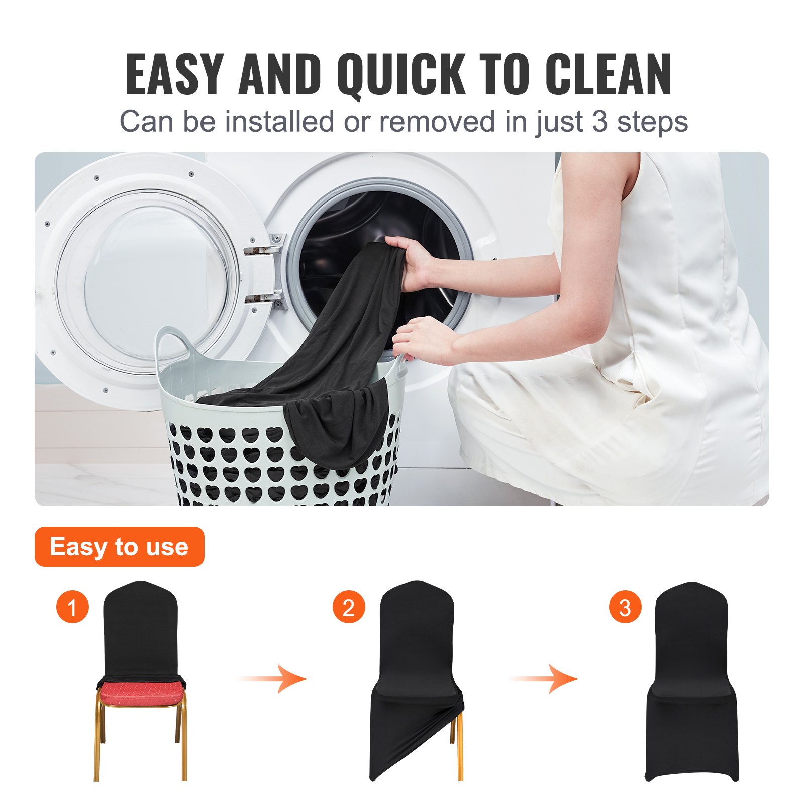 Stretch Spandex Folding Chair Covers, Universal Fitted Chair Cover, Removable Washable Protective Slipcovers, for Wedding, Holiday, Banquet, Party, Celebration, Dining (50PCS Black) - Image 4