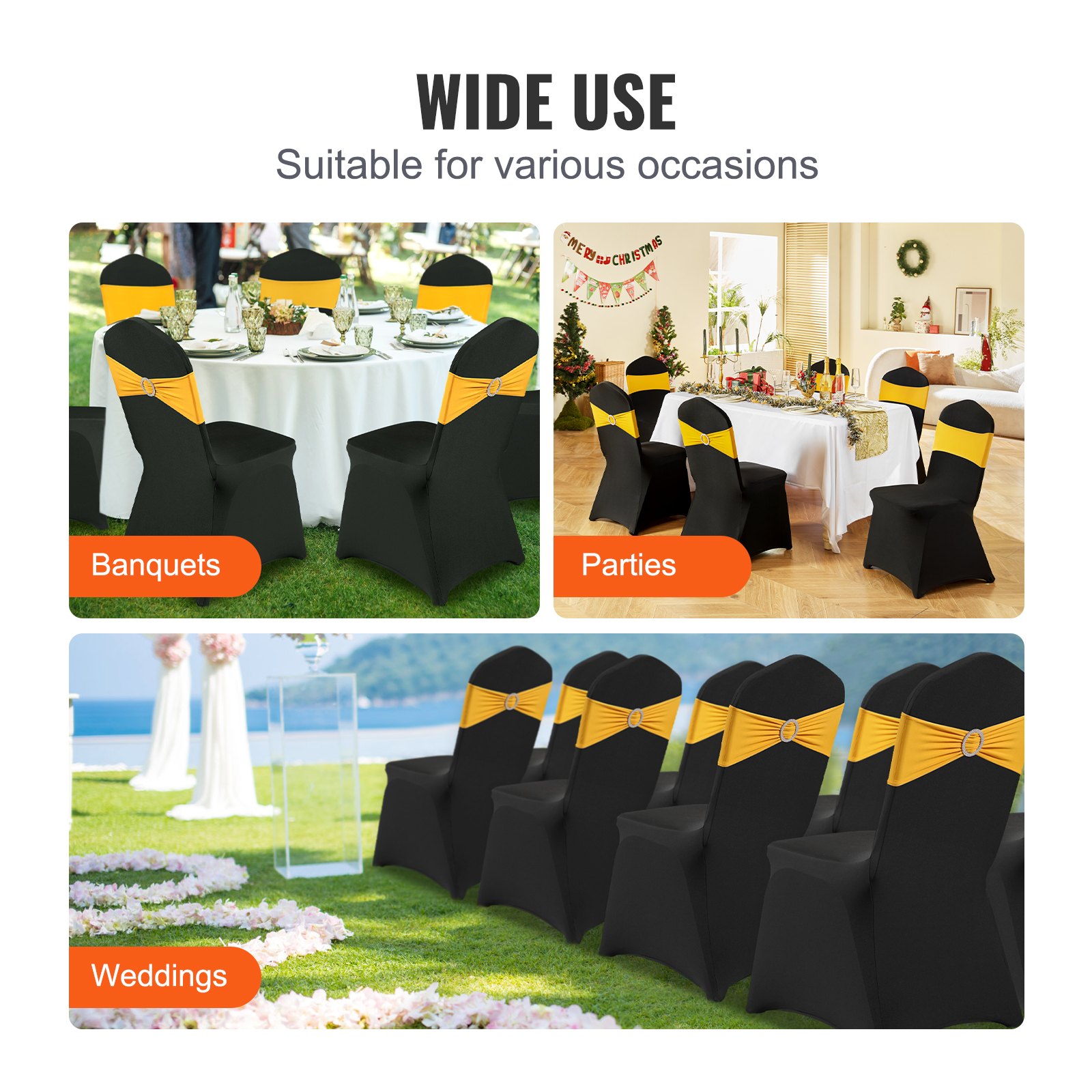 Stretch Spandex Folding Chair Covers, Universal Fitted Chair Cover, Removable Washable Protective Slipcovers, for Wedding, Holiday, Banquet, Party, Celebration, Dining (50PCS Black) - Image 6