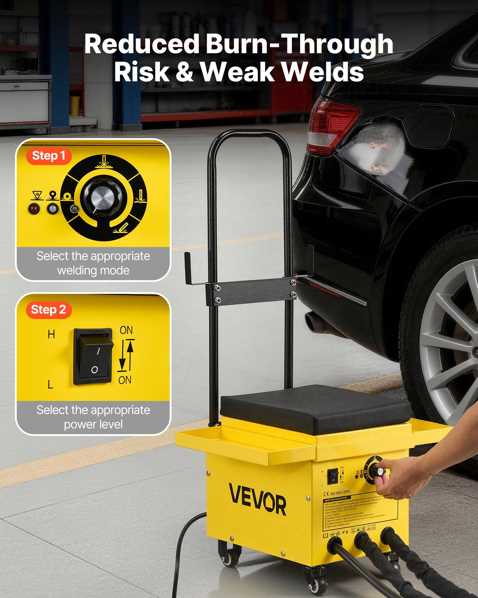 4.5KW Professional Stud Welder Dent Repair Kit with 2 Welding Guns & 6 Modes, All in One Dent Repair Workstation with Extended Handle, Padded Seat and Accessory Tray - Image 4