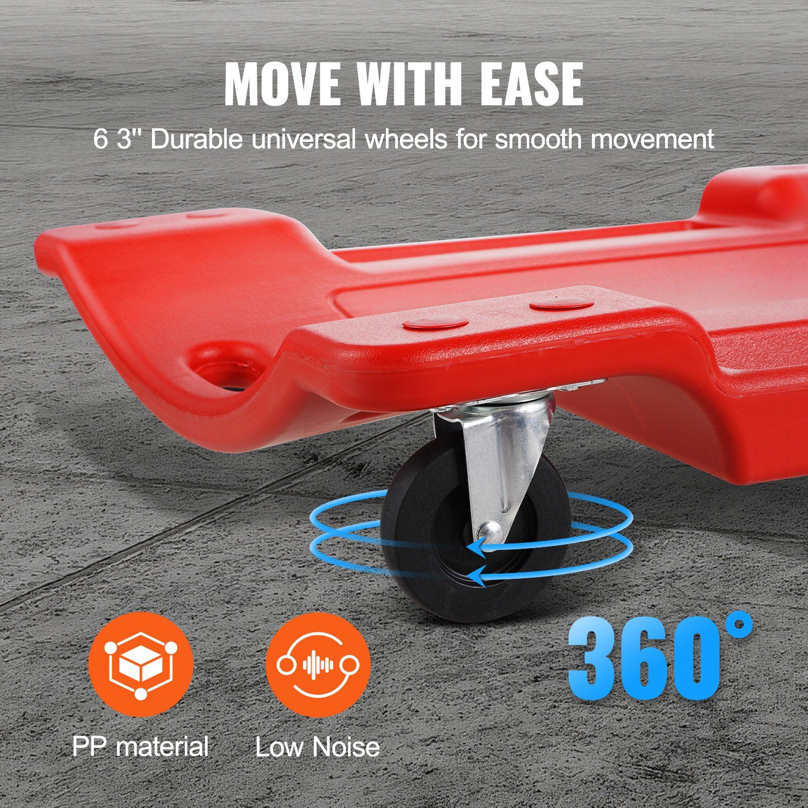 Mechanic Plastic Creeper, 914 mm, 158.8 kg Capacity Automotive Rolling Garage Creeper with Molded Ergonomic HDPE Body Padded Headrest & Dual Tool Trays 6 Wheels, for Garage Shop Auto Repair - Image 4