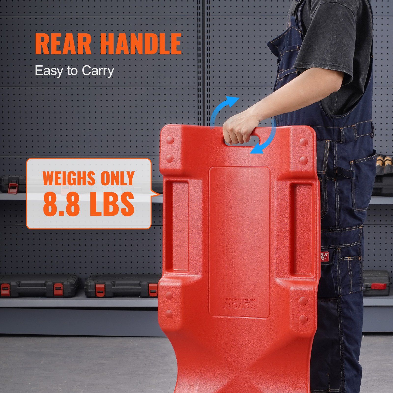 Mechanic Plastic Creeper, 914 mm, 158.8 kg Capacity Automotive Rolling Garage Creeper with Molded Ergonomic HDPE Body Padded Headrest & Dual Tool Trays 6 Wheels, for Garage Shop Auto Repair - Image 6