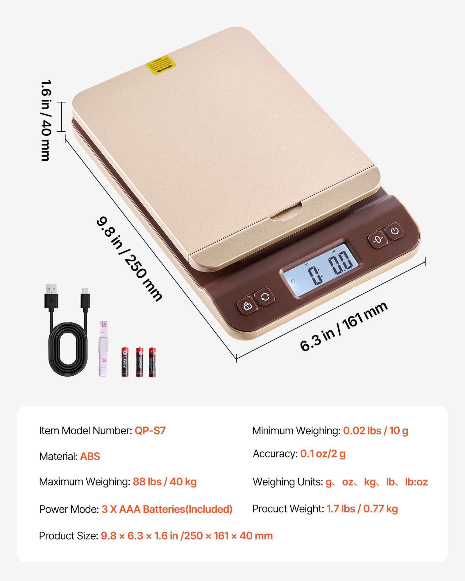 Digital Shipping Postal Scale, 2 g High Accuracy, 40 kg Postal Scale with Hold/Tare/Auto-off Function, Flip Holder Design & Easy Calibration, Fit for Home and Office Use, Battery Included - Image 7
