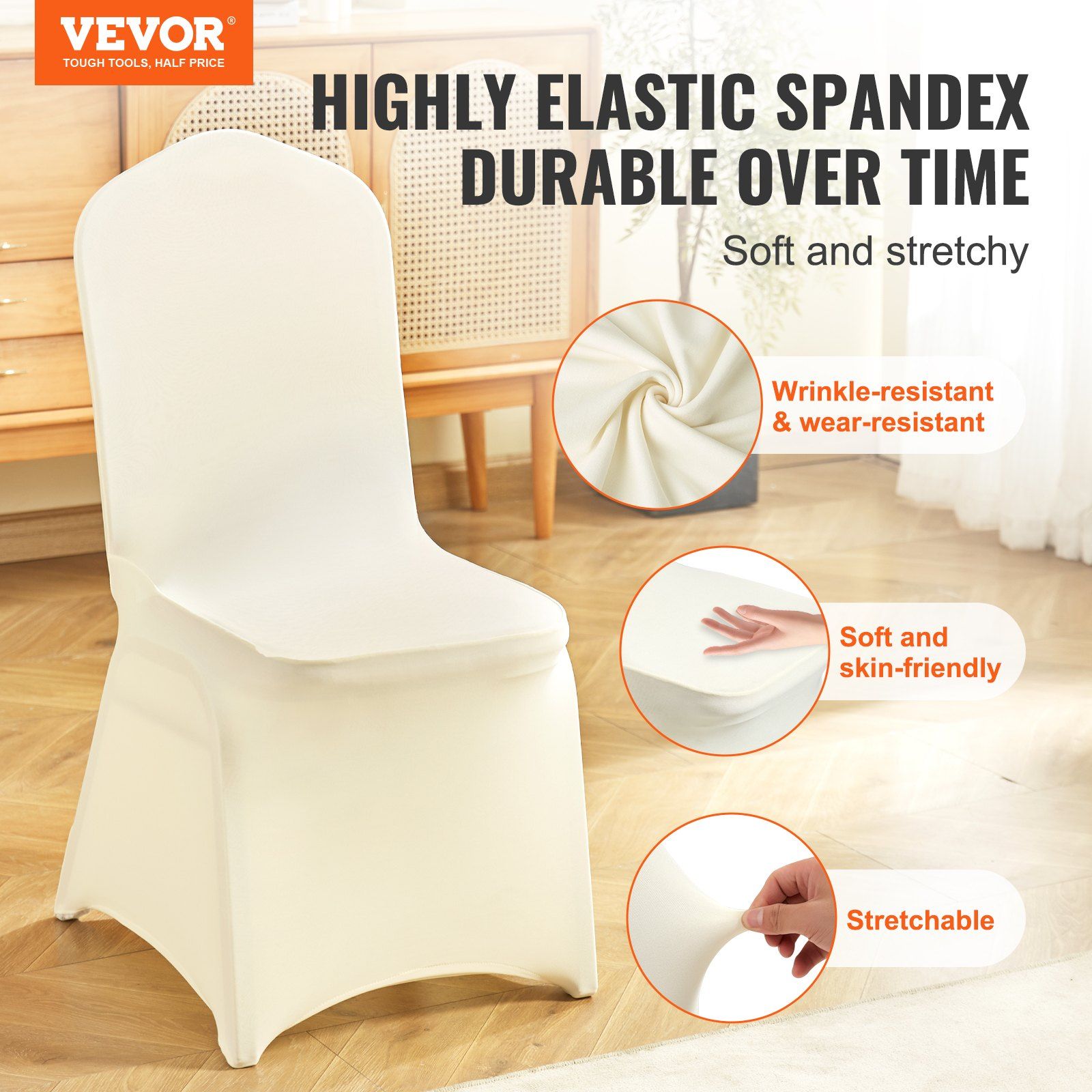 Stretch Spandex Folding Chair Covers, Universal Fitted Chair Cover, Removable Washable Protective Slipcovers, for Wedding, Holiday, Banquet, Party, Celebration, Dining (50PCS Beige) - Image 2