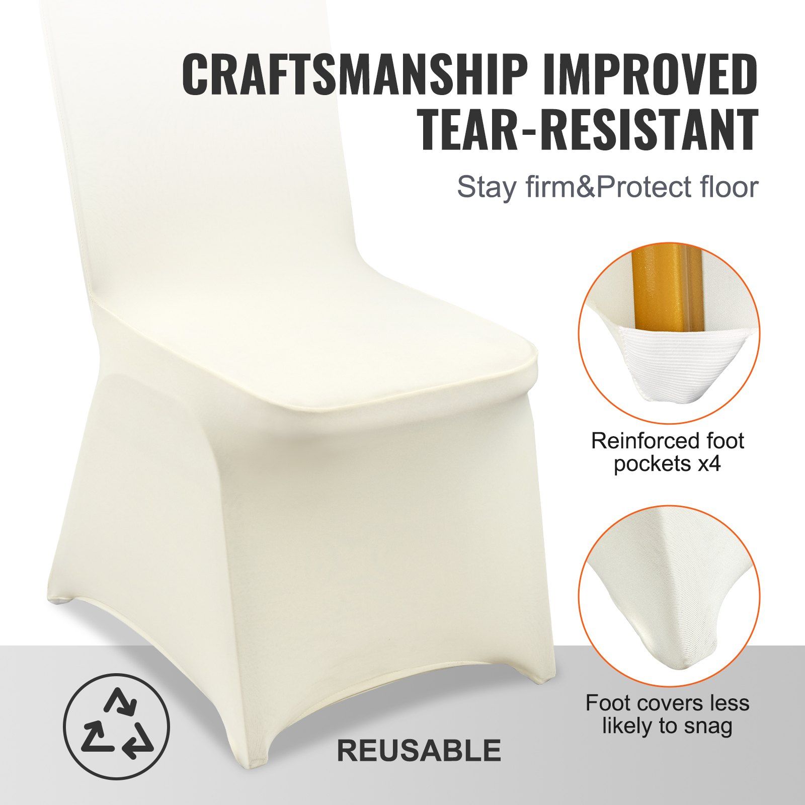 Stretch Spandex Folding Chair Covers, Universal Fitted Chair Cover, Removable Washable Protective Slipcovers, for Wedding, Holiday, Banquet, Party, Celebration, Dining (50PCS Beige) - Image 5