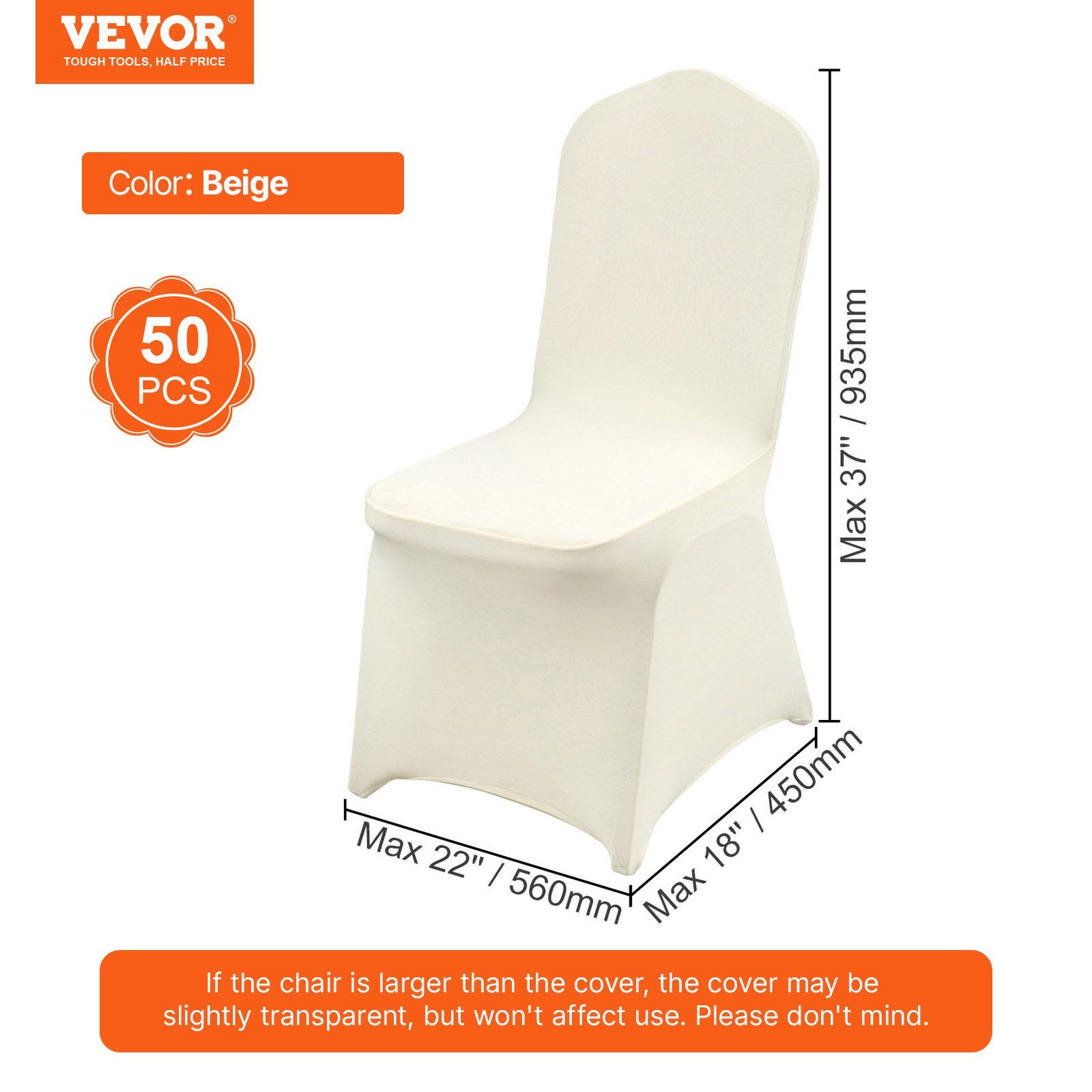 Stretch Spandex Folding Chair Covers, Universal Fitted Chair Cover, Removable Washable Protective Slipcovers, for Wedding, Holiday, Banquet, Party, Celebration, Dining (50PCS Beige) - Image 7