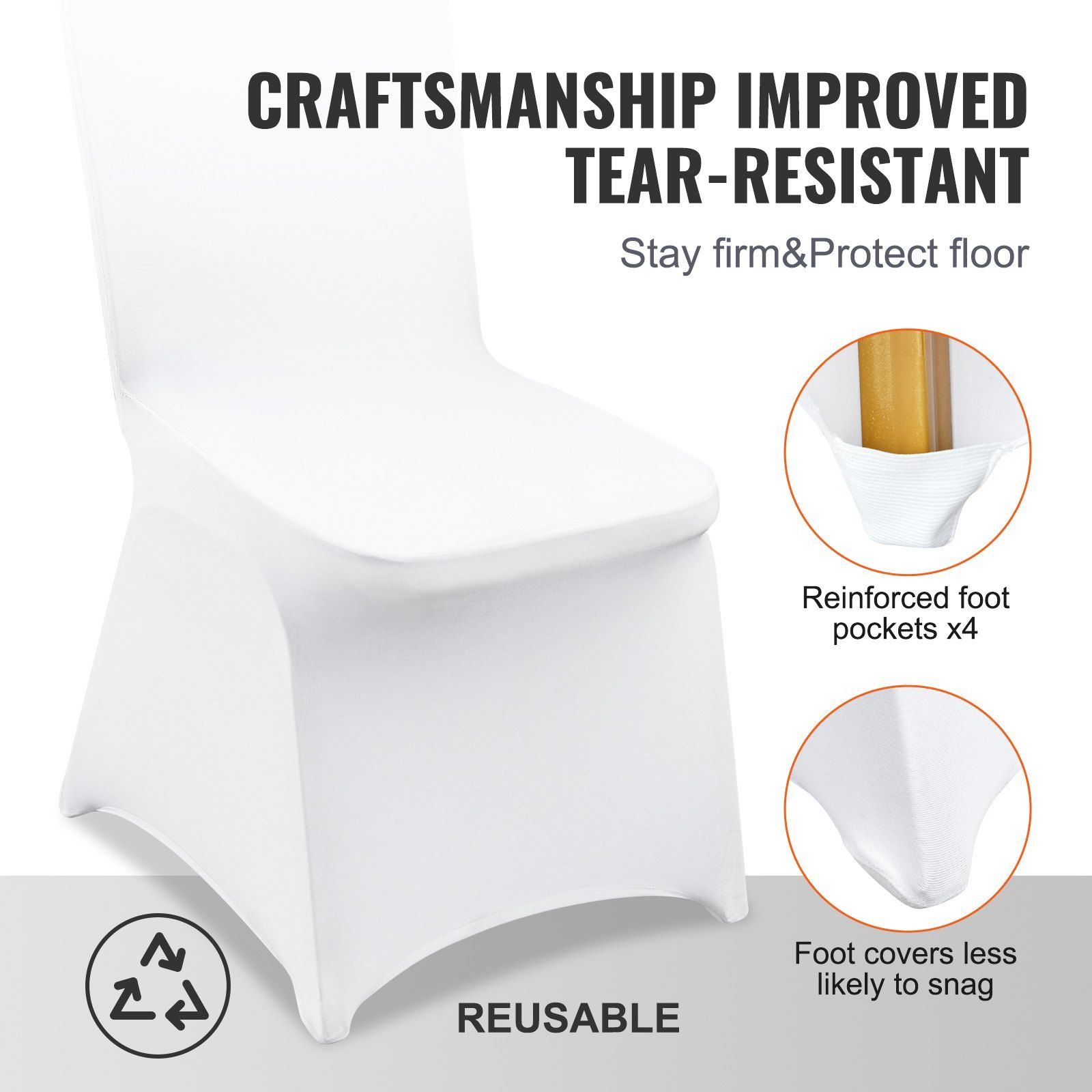 Stretch Spandex Folding Chair Covers, Universal Fitted Chair Cover, Removable Washable Protective Slipcovers, for Wedding, Holiday, Banquet, Party, Celebration, Dining (12PCS White) - Image 5