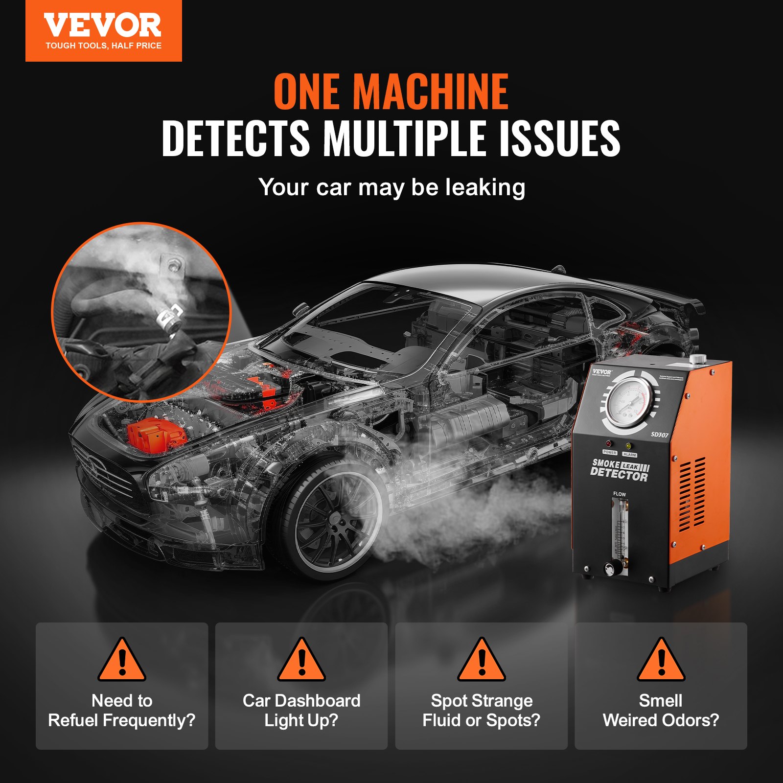 Automotive Smoke Machine Leak Detector, EVAP Vacuum Fuel Leak Tester with Built-in Air Pump, Pressure Gauge & Flow Meter, 2-Mode Vacuum Pipe Fuel Diagnostic Detector for 12V Cars Trucks Boats - Image 2