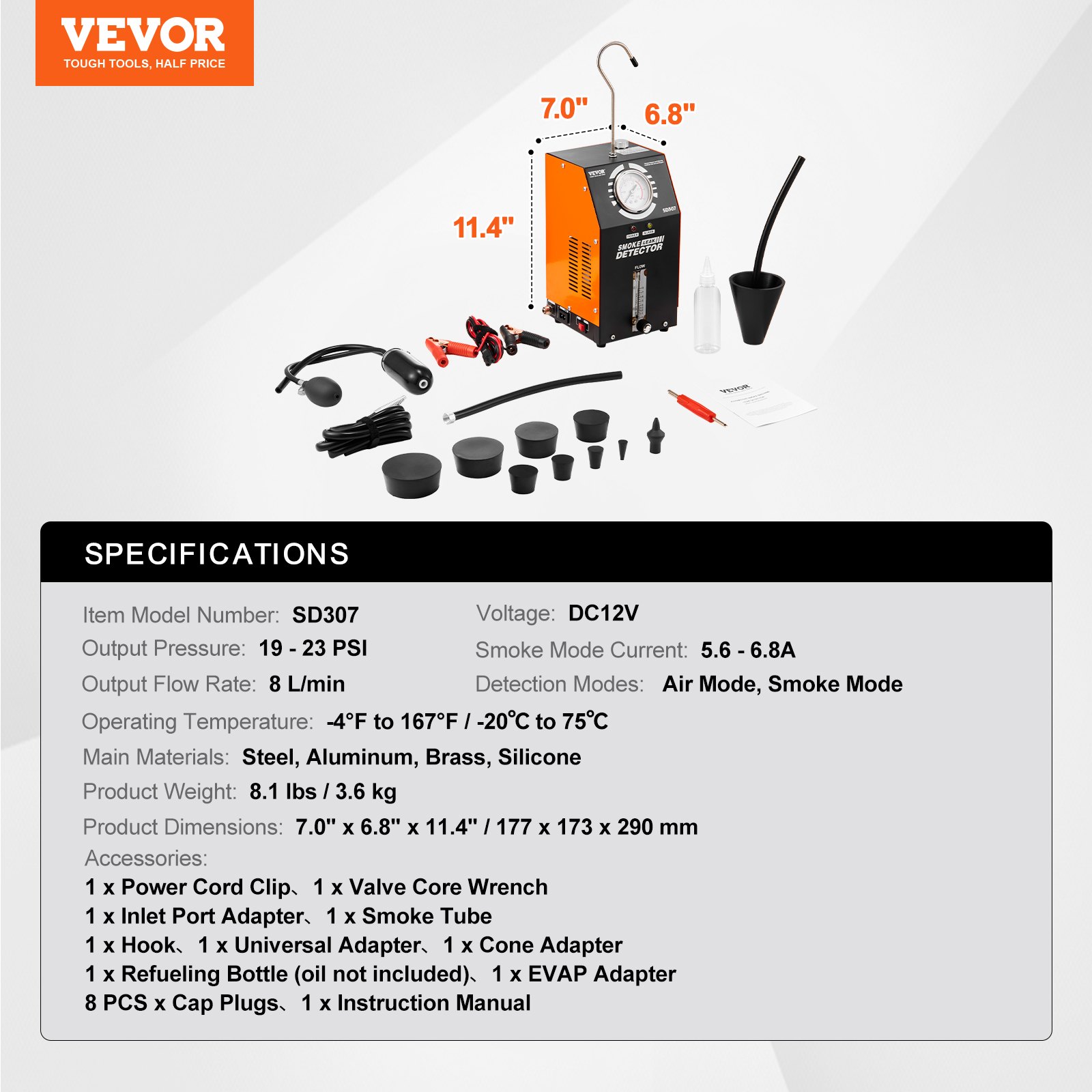 Automotive Smoke Machine Leak Detector, EVAP Vacuum Fuel Leak Tester with Built-in Air Pump, Pressure Gauge & Flow Meter, 2-Mode Vacuum Pipe Fuel Diagnostic Detector for 12V Cars Trucks Boats - Image 7