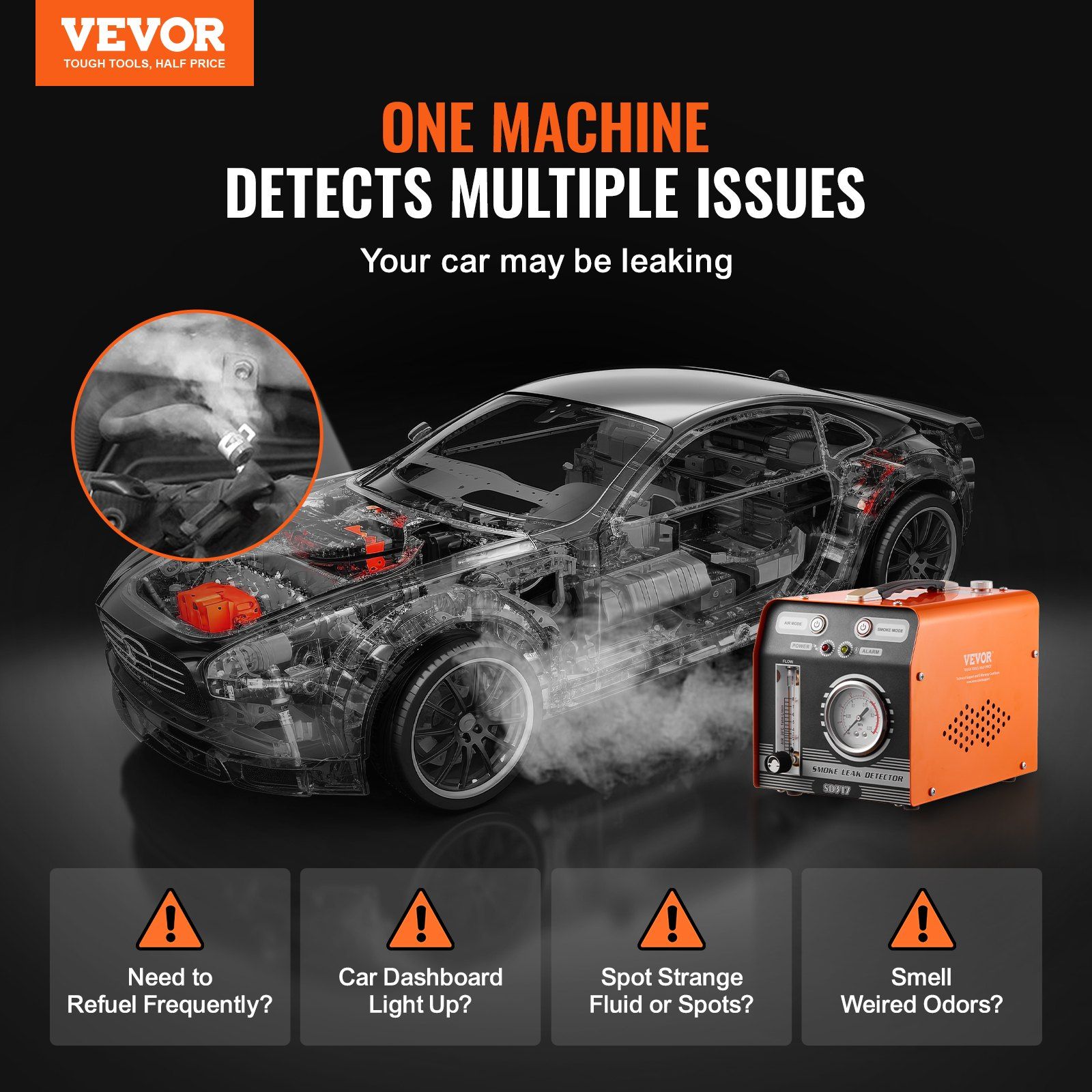 Automotive Smoke Machine Leak Detector, EVAP Smoke Machine Leak Tester with Built-in Air Pump, Pressure Gauge & Flow Meter, Dual-Mode Diagnostic Leak Detector for Vacuum, Fuel, Pipeline Testing - Image 2