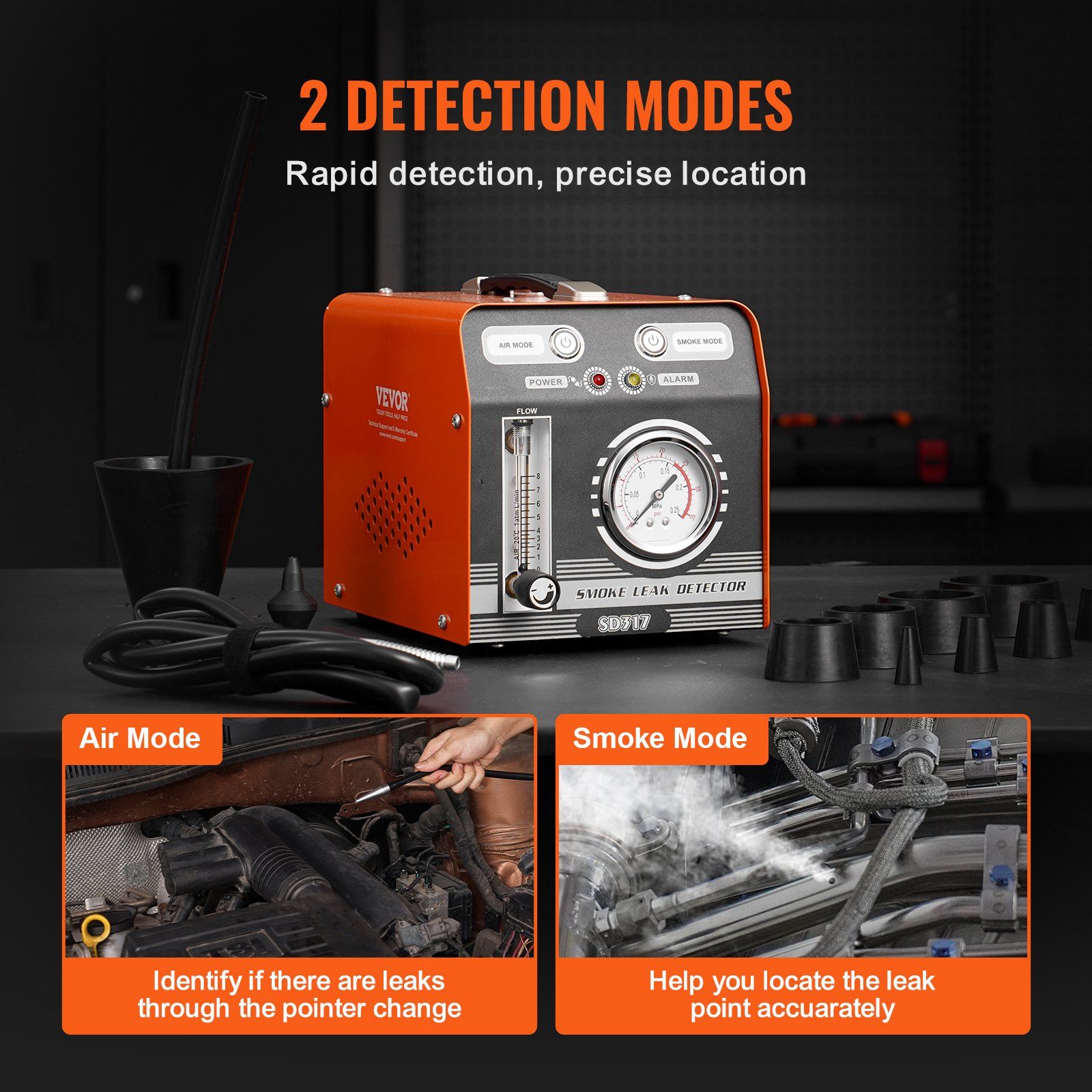 Automotive Smoke Machine Leak Detector, EVAP Smoke Machine Leak Tester with Built-in Air Pump, Pressure Gauge & Flow Meter, Dual-Mode Diagnostic Leak Detector for Vacuum, Fuel, Pipeline Testing - Image 4