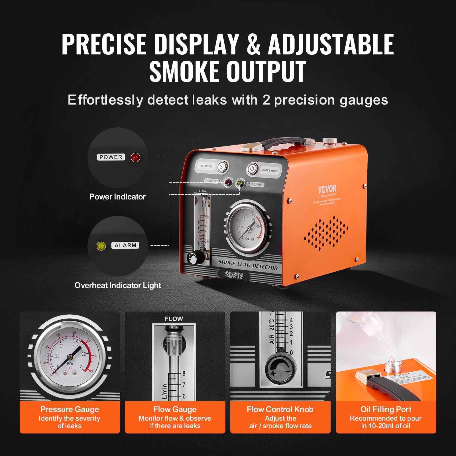 Automotive Smoke Machine Leak Detector, EVAP Smoke Machine Leak Tester with Built-in Air Pump, Pressure Gauge & Flow Meter, Dual-Mode Diagnostic Leak Detector for Vacuum, Fuel, Pipeline Testing - Image 5