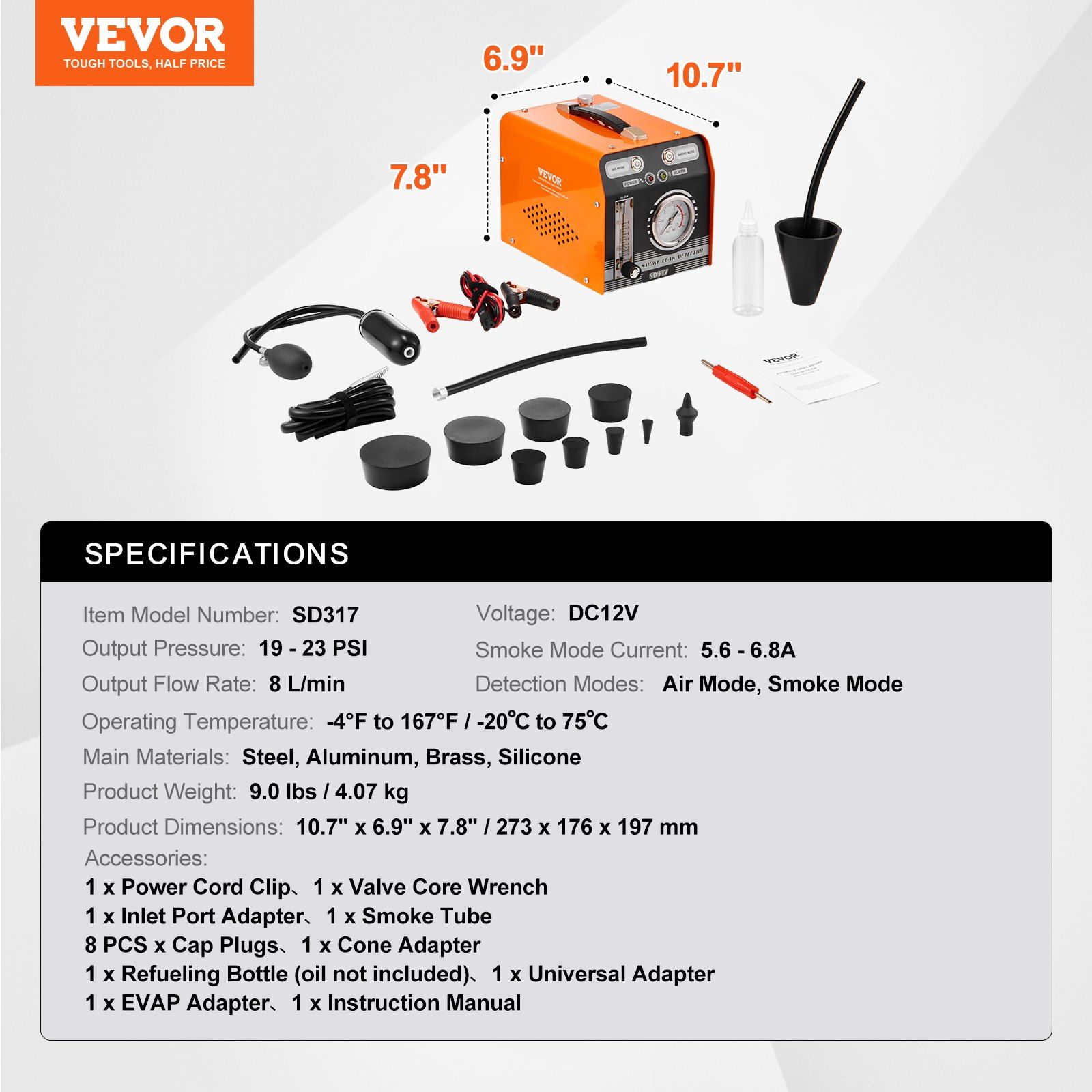 Automotive Smoke Machine Leak Detector, EVAP Smoke Machine Leak Tester with Built-in Air Pump, Pressure Gauge & Flow Meter, Dual-Mode Diagnostic Leak Detector for Vacuum, Fuel, Pipeline Testing - Image 7
