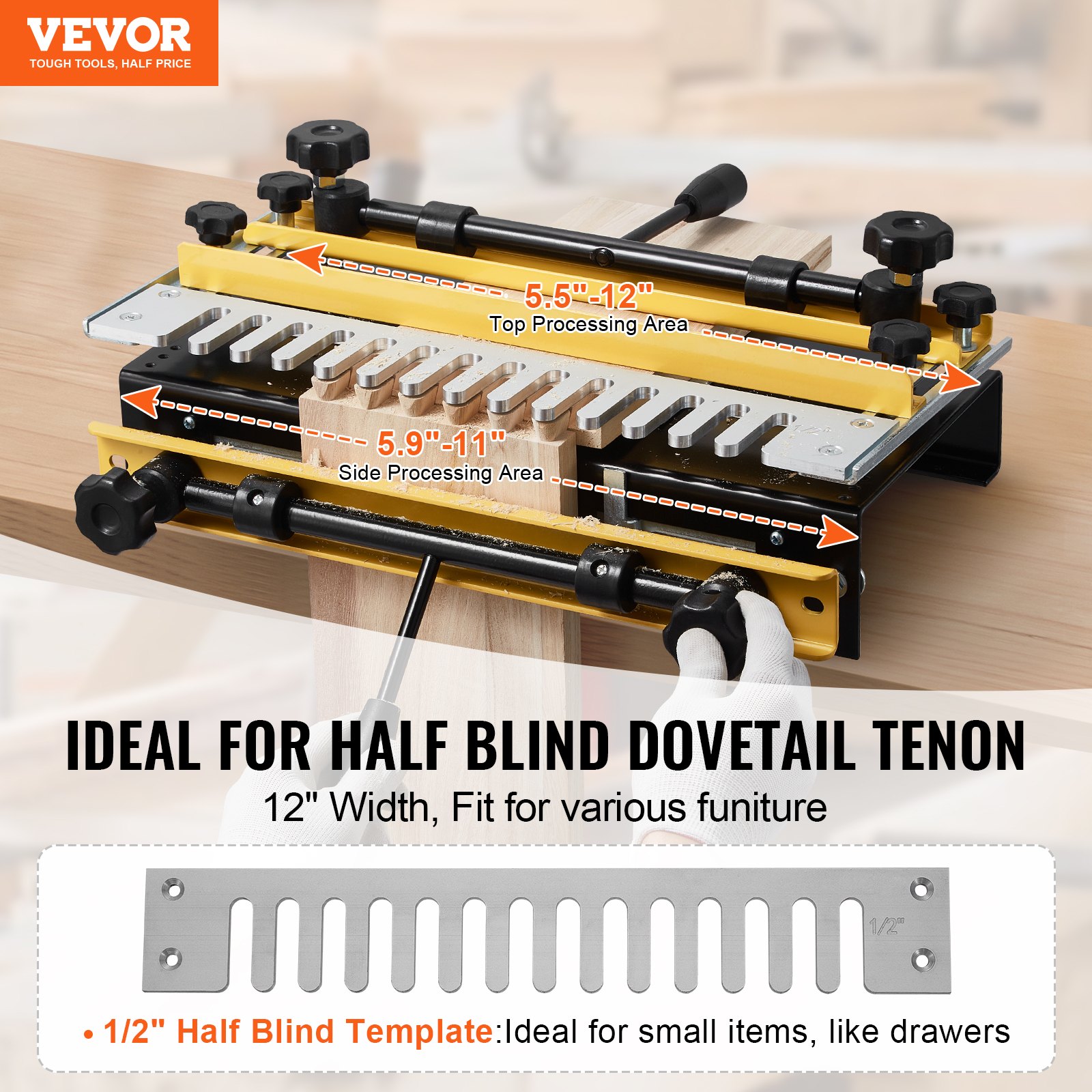 Dovetail Jig, 310 mm Width, Dove Tailing Router Jigs with Router Bit & 1/2” Template, Precise Alignment Dove Tail Jig, Mortise and Tenon Jig Woodworking Tools for Furniture & Wood Cabinet Making - Image 2
