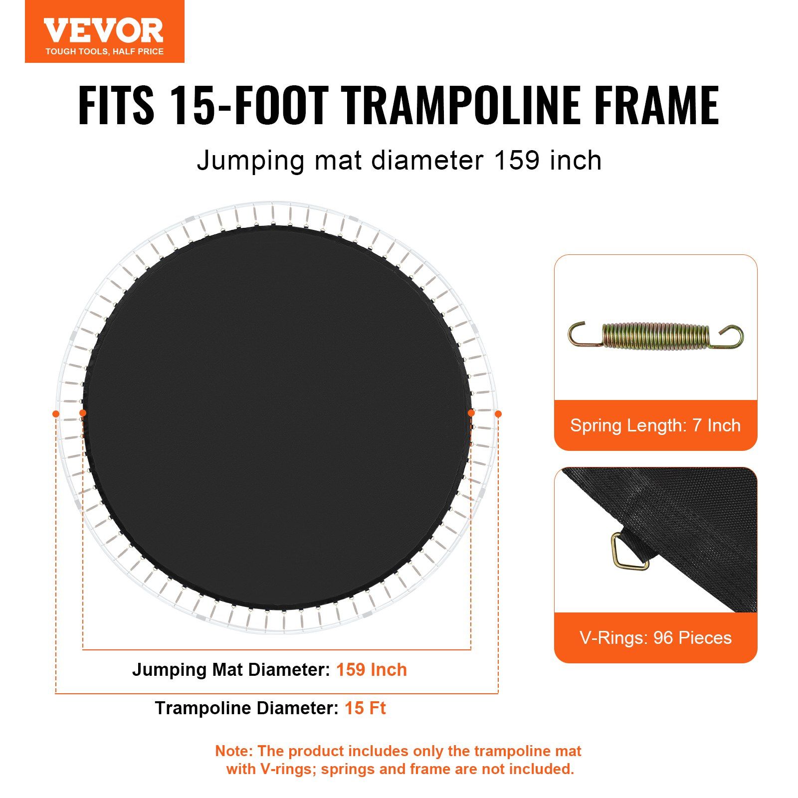 Replacement Trampoline Mat, Jumping Mat Fits 15ft Frame, Universal Jumping Mat for 15ft Round Trampoline, Reinforce UV-Resistant Mat with Spring Tool & Durable V-Rings, Fit 7