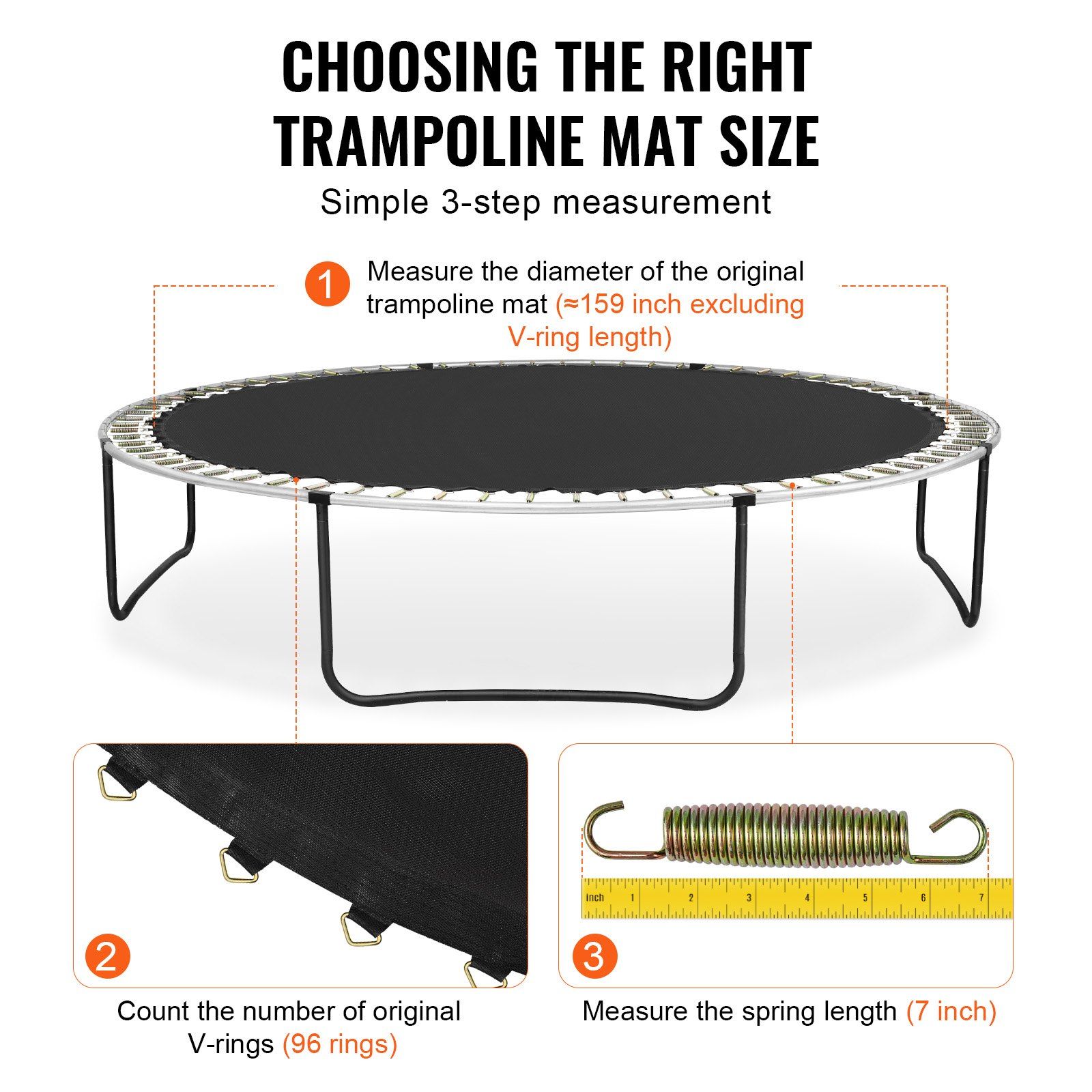 Replacement Trampoline Mat, Jumping Mat Fits 15ft Frame, Universal Jumping Mat for 15ft Round Trampoline, Reinforce UV-Resistant Mat with Spring Tool & Durable V-Rings, Fit 7