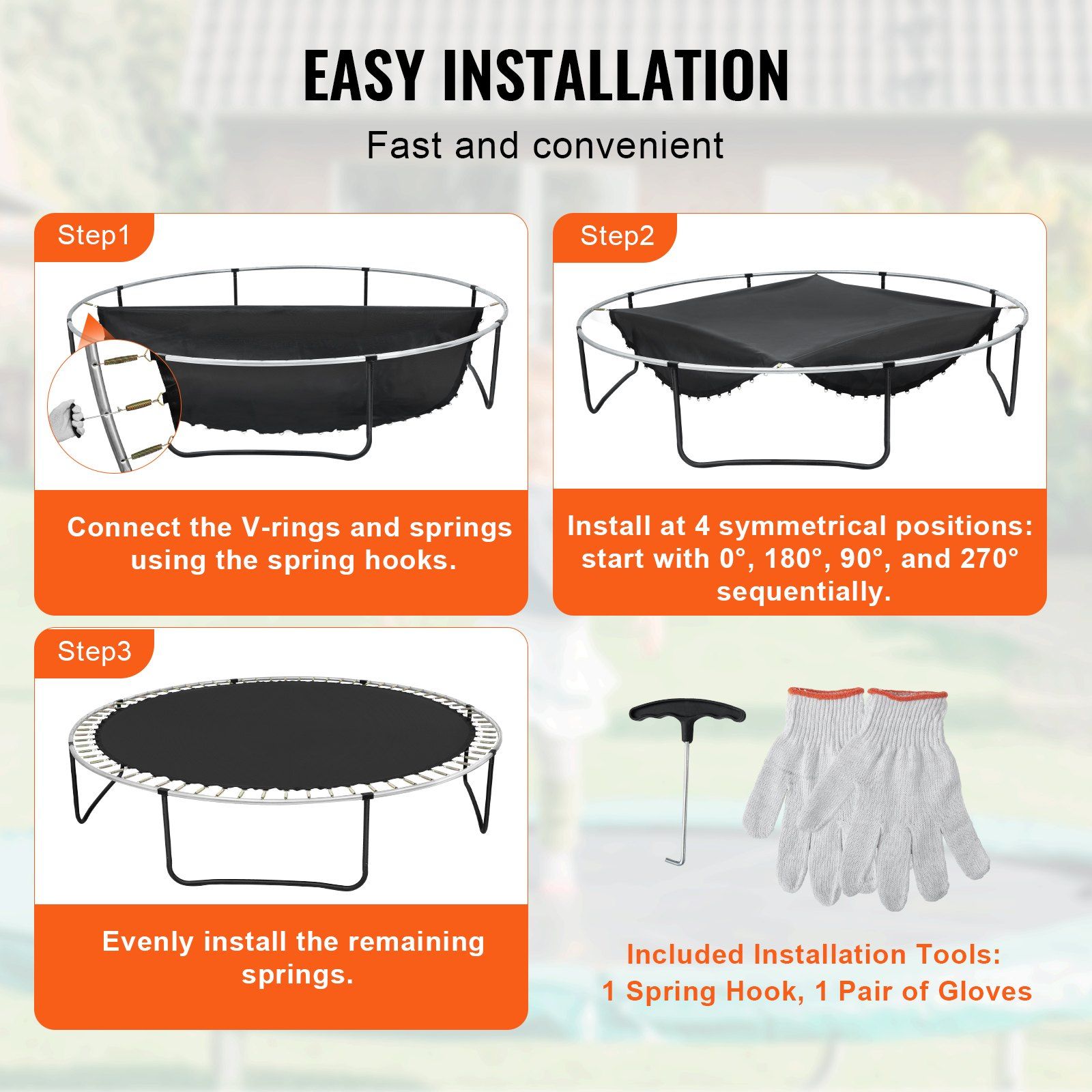 Replacement Trampoline Mat, Jumping Mat Fits 15ft Frame, Universal Jumping Mat for 15ft Round Trampoline, Reinforce UV-Resistant Mat with Spring Tool & Durable V-Rings, Fit 7