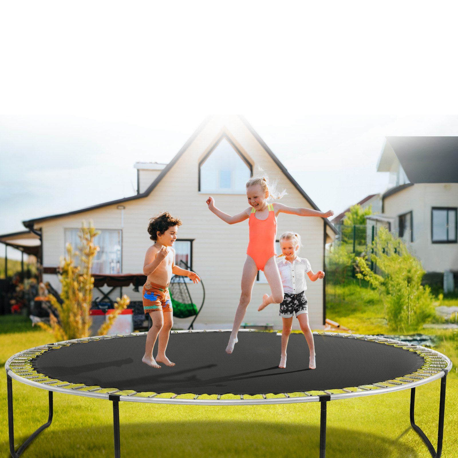 Replacement Trampoline Mat, Jumping Mat Fits 15ft Frame, Universal Jumping Mat for 15ft Round Trampoline, Reinforce UV-Resistant Mat with Spring Tool & Durable V-Rings, Fit 7