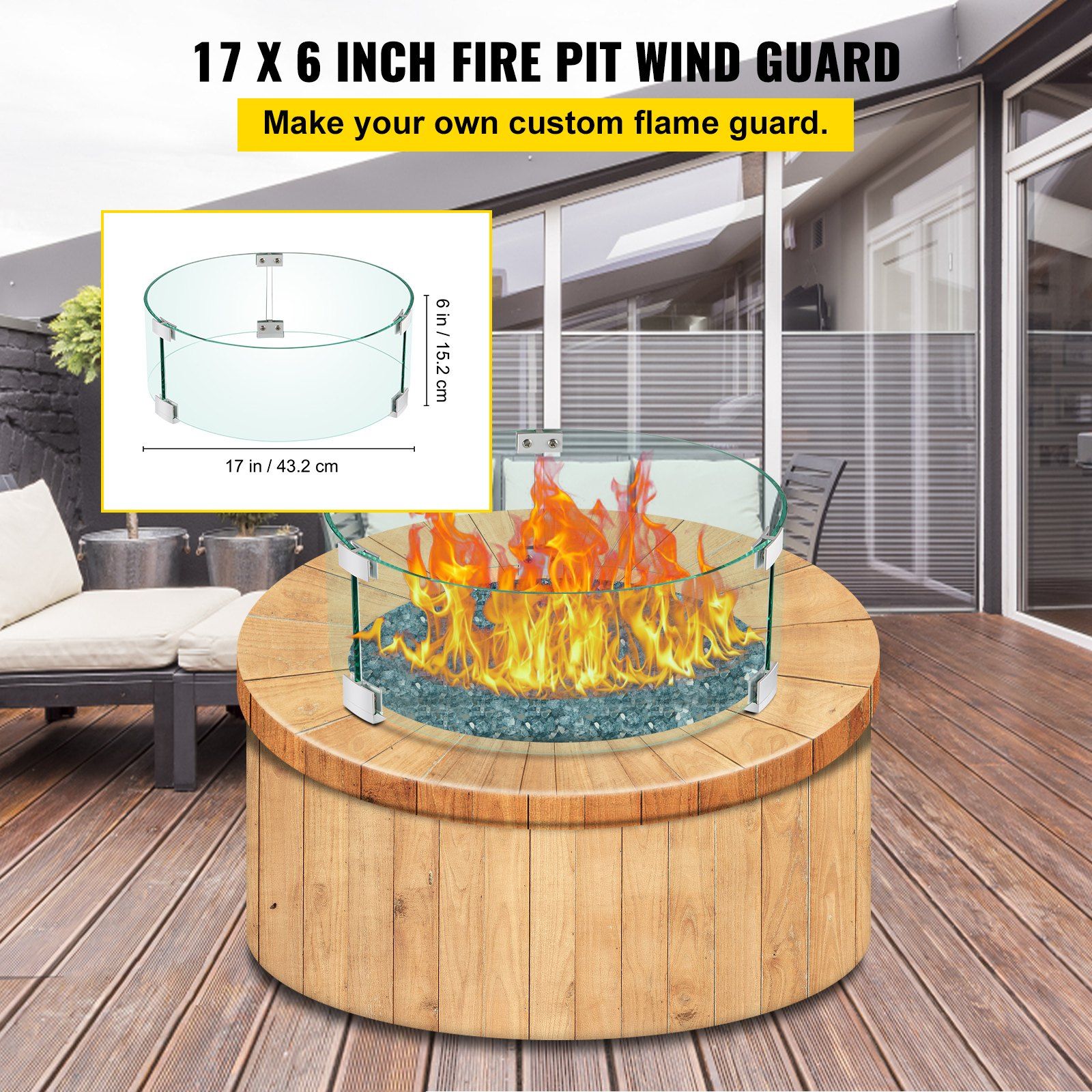 Fire Pit Wind Guard Tempered Glass Flame Guard 17x17x6 In 1/4-In Thick - Image 2