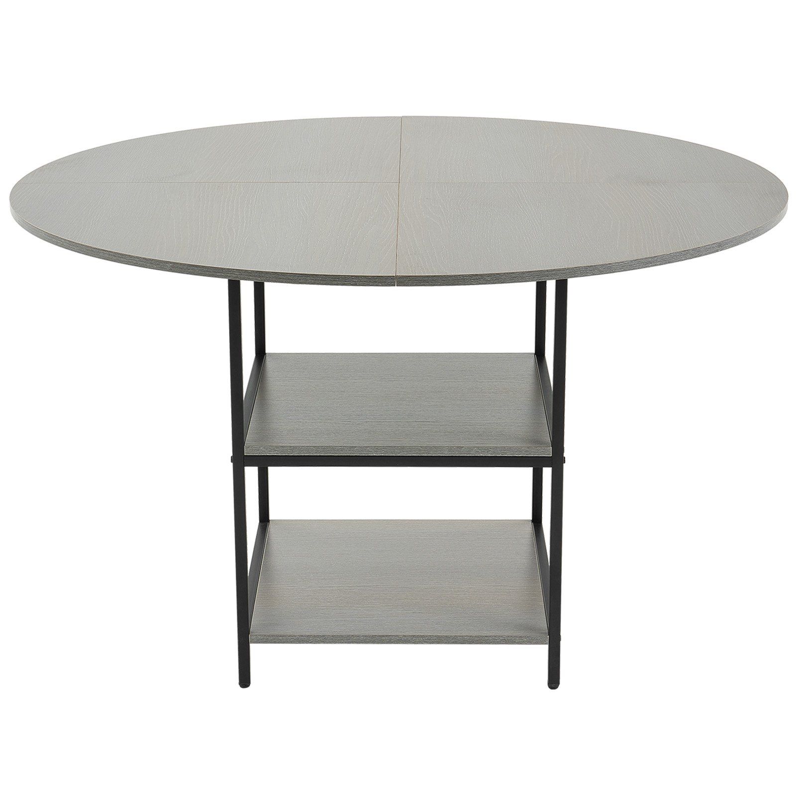 Round Dining Table, 47 inch Wood Table for 4-6 Person, Modern Circle Dinner Furniture, Leisure Tables with Storage Shelf and Metal Legs, for Home Kitchen Living Room, Grey (Only Table) - Image 1
