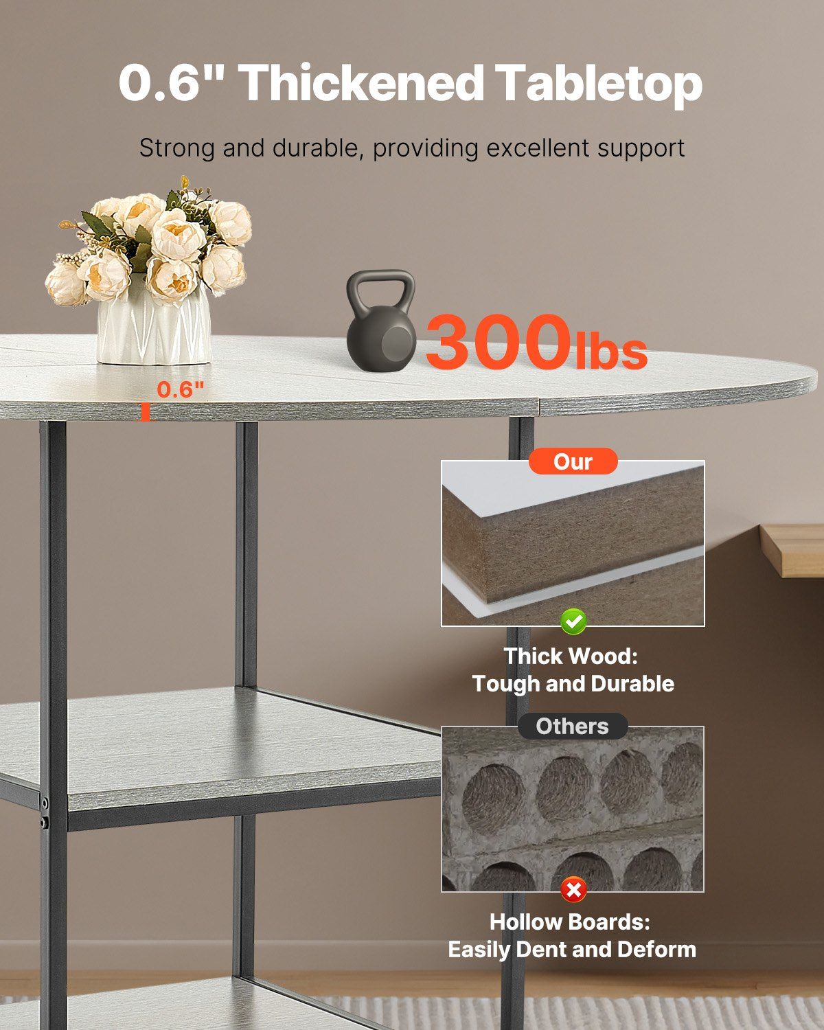 Round Dining Table, 47 inch Wood Table for 4-6 Person, Modern Circle Dinner Furniture, Leisure Tables with Storage Shelf and Metal Legs, for Home Kitchen Living Room, Grey (Only Table) - Image 3