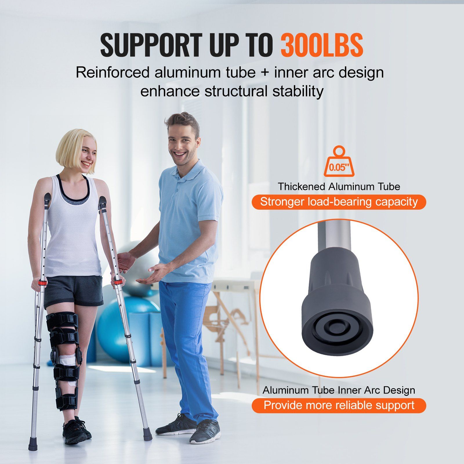 Underarm Crutches, 13-Level Height Adjustable Underarm Walking Crutches, Lightweight Aluminum Crutches for Adults Teenager - with Soft Underarm Pad for Leg Injury Surgery Disabled, 1 Pair 300LBS - Image 5