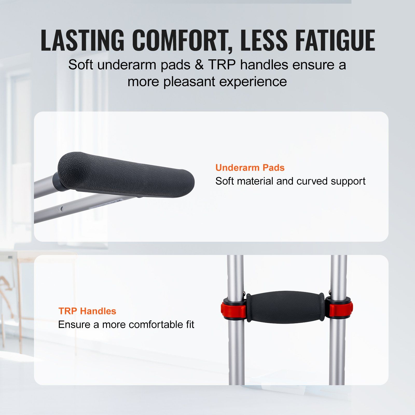 Underarm Crutches, 13-Level Height Adjustable Underarm Walking Crutches, Lightweight Aluminum Crutches for Adults Teenager - with Soft Underarm Pad for Leg Injury Surgery Disabled, 1 Pair 300LBS - Image 6