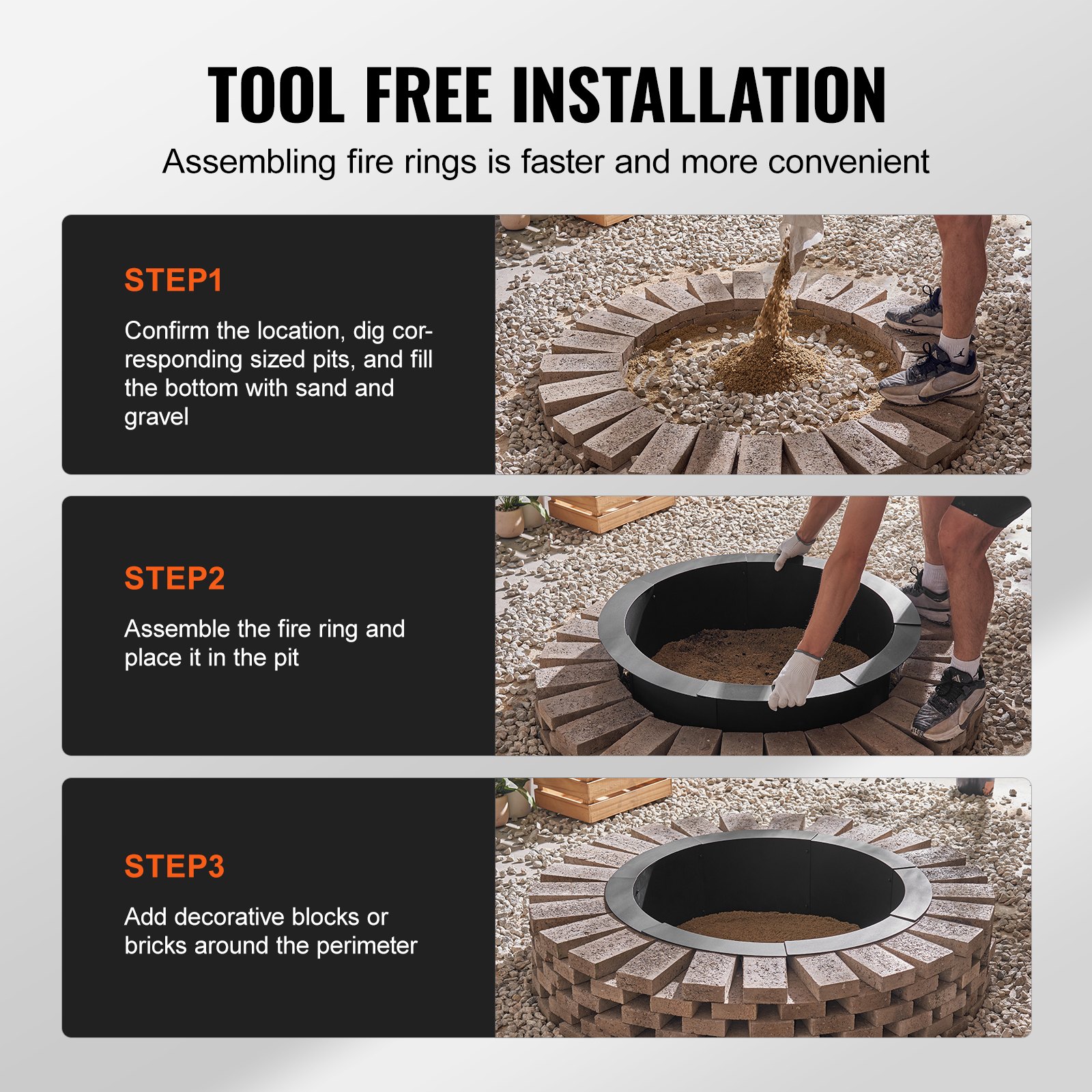 Fire Pit Ring, 40-Inch Outer/36-Inch Inner Diameter, 10inch Height 2.5mm Thick Fire Pit Insert, Heavy Duty Carbon Steel Liner DIY Campfire Ring above or In-Ground, for Outdoor Camping, Bonfires - Image 5