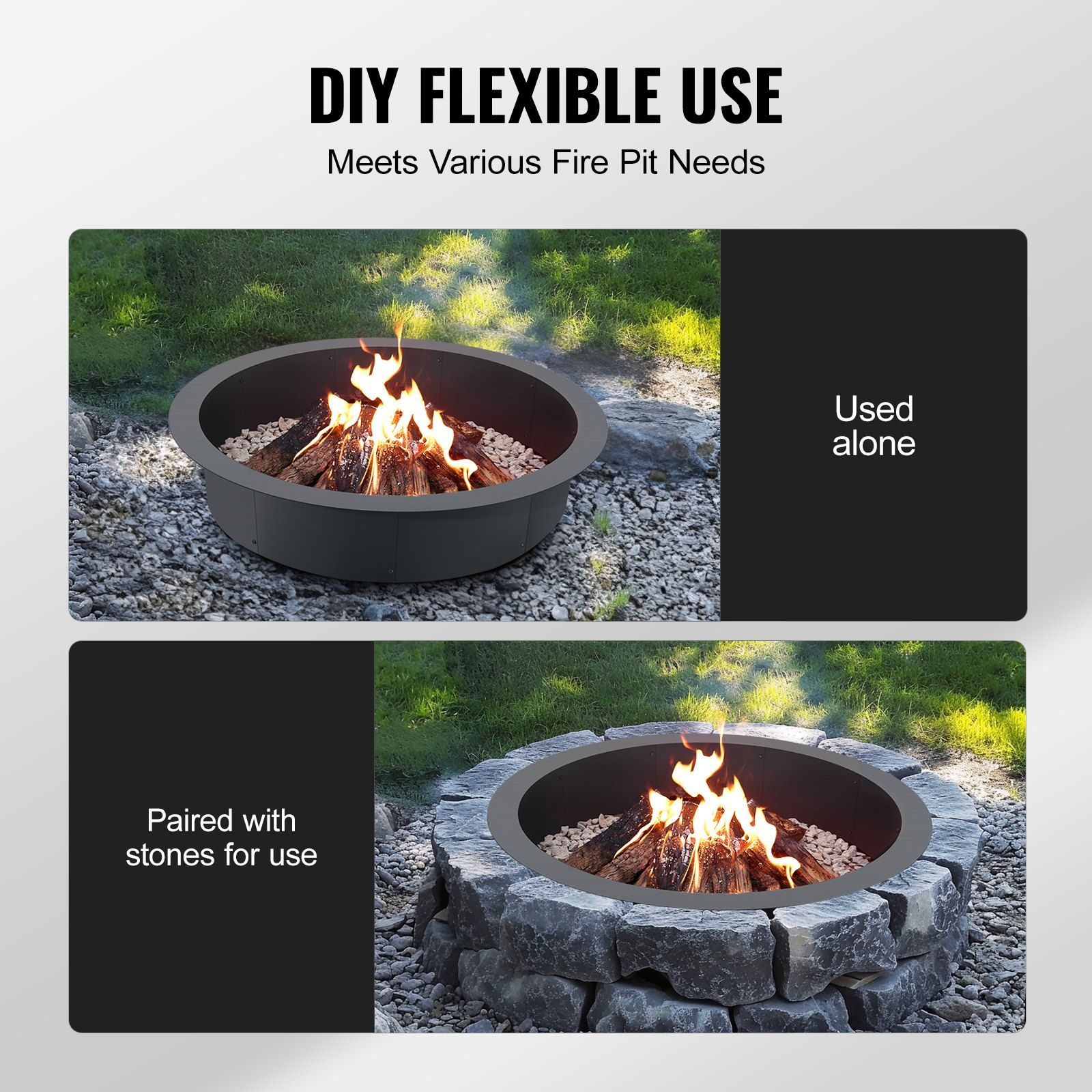 Fire Pit Ring, 44-Inch Outer/39-Inch Inner Diameter, 10inch Height 2.5mm Thick Fire Pit Insert, Heavy Duty Carbon Steel Liner DIY Campfire Ring above or In-Ground, for Outdoor Camping, Bonfires - Image 4