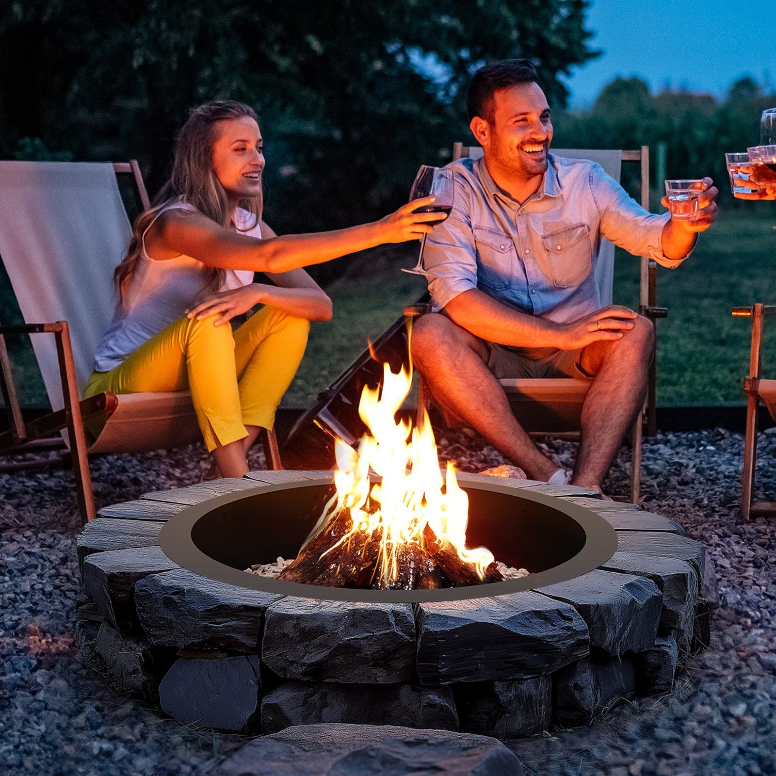 Fire Pit Ring, 44-Inch Outer/39-Inch Inner Diameter, 10inch Height 2.5mm Thick Fire Pit Insert, Heavy Duty Carbon Steel Liner DIY Campfire Ring above or In-Ground, for Outdoor Camping, Bonfires - Image 8