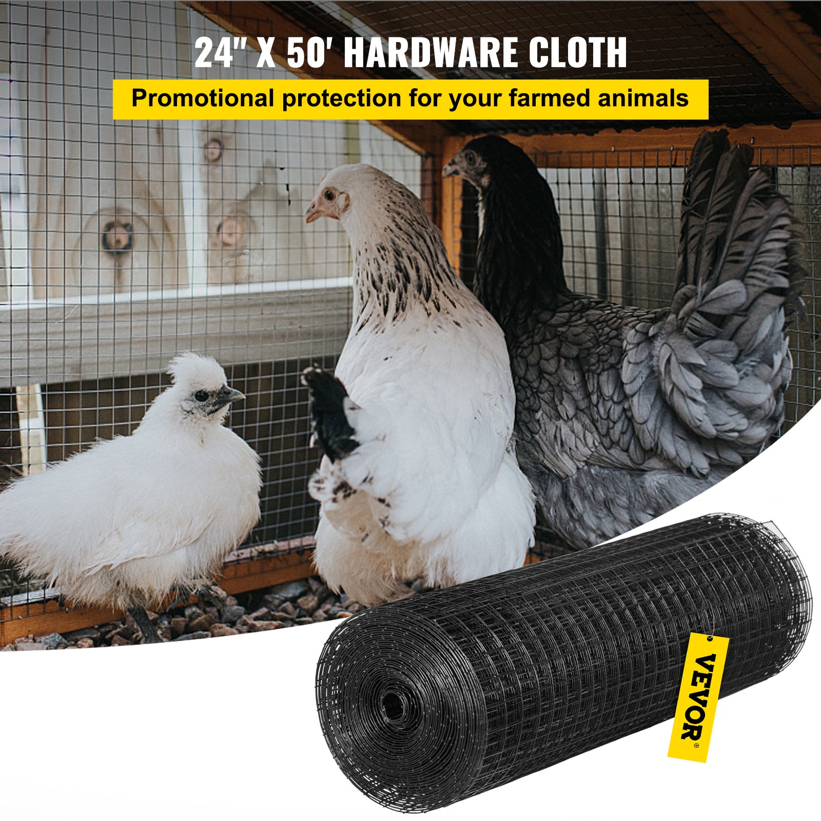 Hardware Cloth, 24"" x50\' & 1""x1"" Mesh Size, Galvanized Steel Vinyl Coated 16 Gauge Welded Wire with A Cutting Plier & A Pair of Fabric Gloves, for Garden Fencing & Pet Enclosures, Black - Image 2