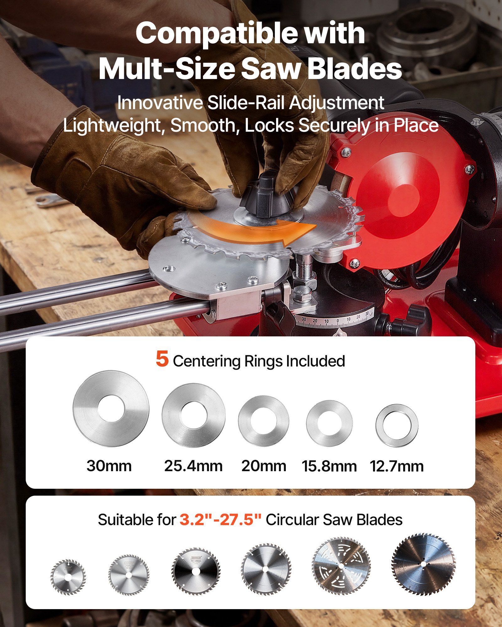 Circular Saw Blade Sharpener, 370W 2890RPM Rotary Angle Mill Grinder Sharpening Machine with 125mm Grinding Wheel & 6 Saw Centerings - Fits Φ80mm to Φ700mm Circular Saw Blades - Image 4