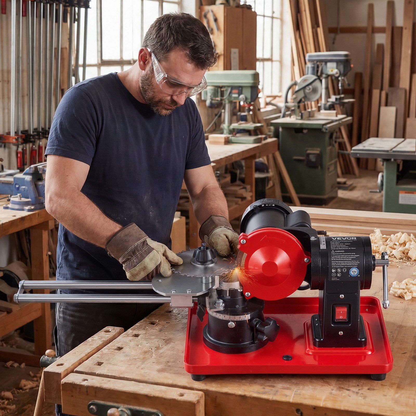 Circular Saw Blade Sharpener, 370W 2890RPM Rotary Angle Mill Grinder Sharpening Machine with 125mm Grinding Wheel & 6 Saw Centerings - Fits Φ80mm to Φ700mm Circular Saw Blades - Image 8